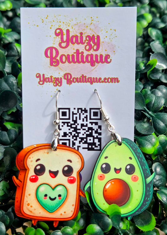 Kawaii Avocado Toast MDF Wood Earrings Yaizy Boutique