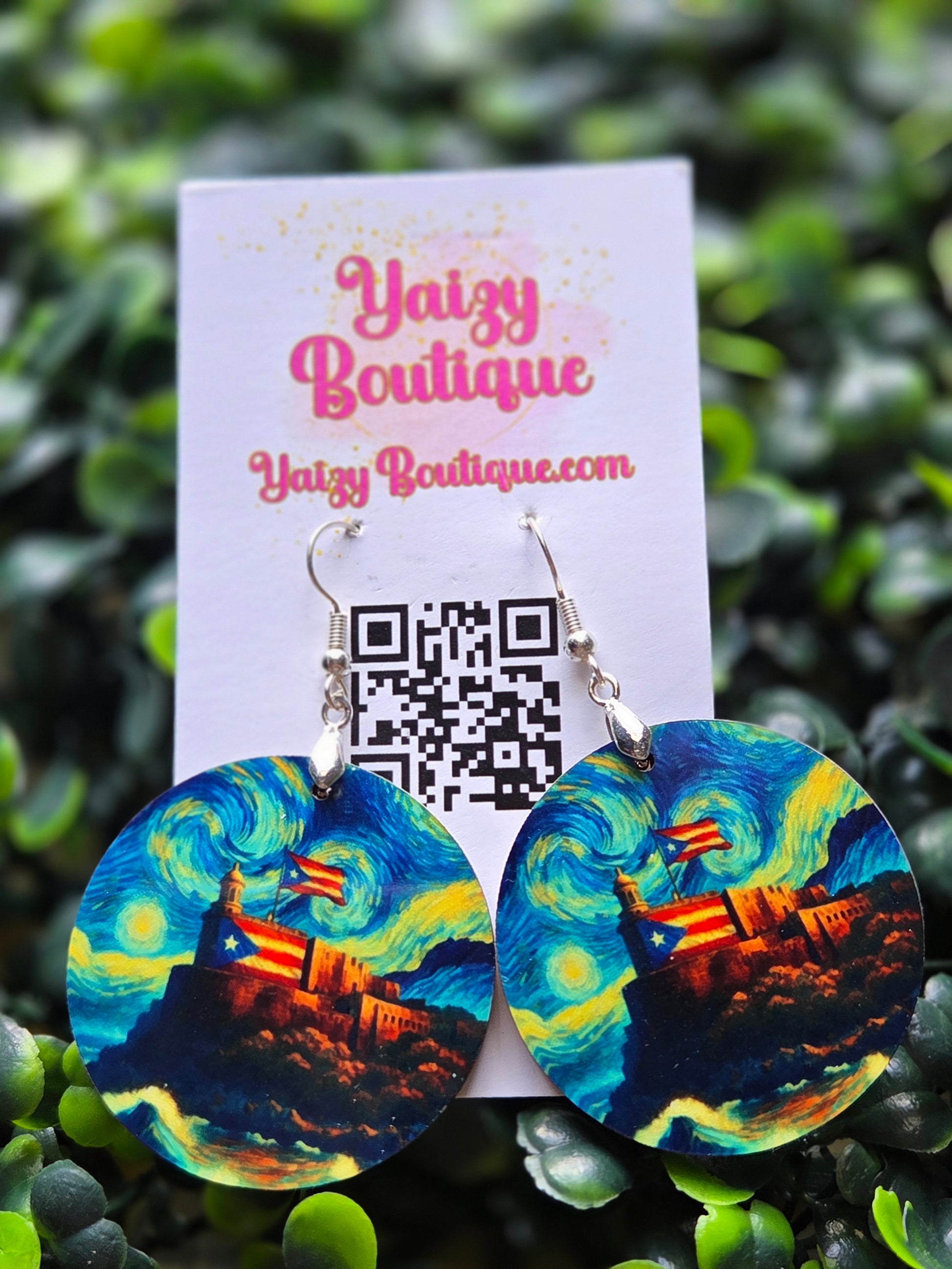 Handmade Puerto Rico El Morro Starry Night Round Earrings - Lightweight Wood Yaizy Boutique