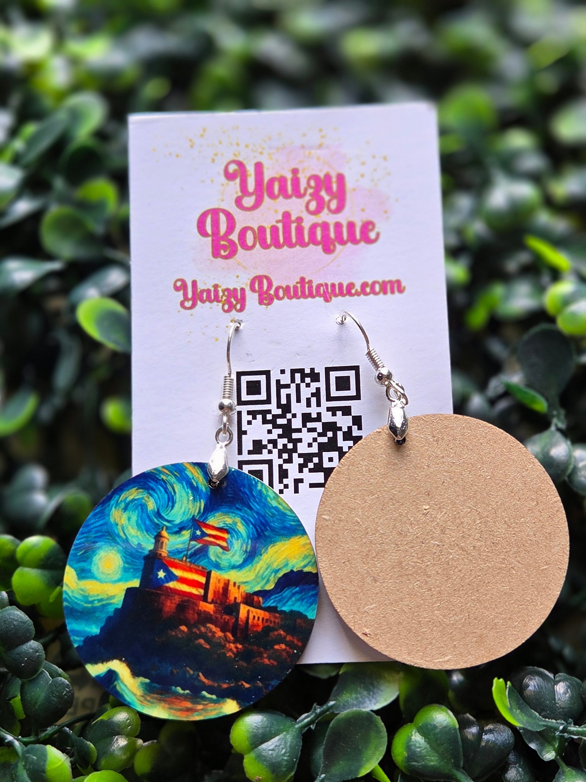Handmade Puerto Rico El Morro Starry Night Round Earrings - Lightweight Wood Yaizy Boutique