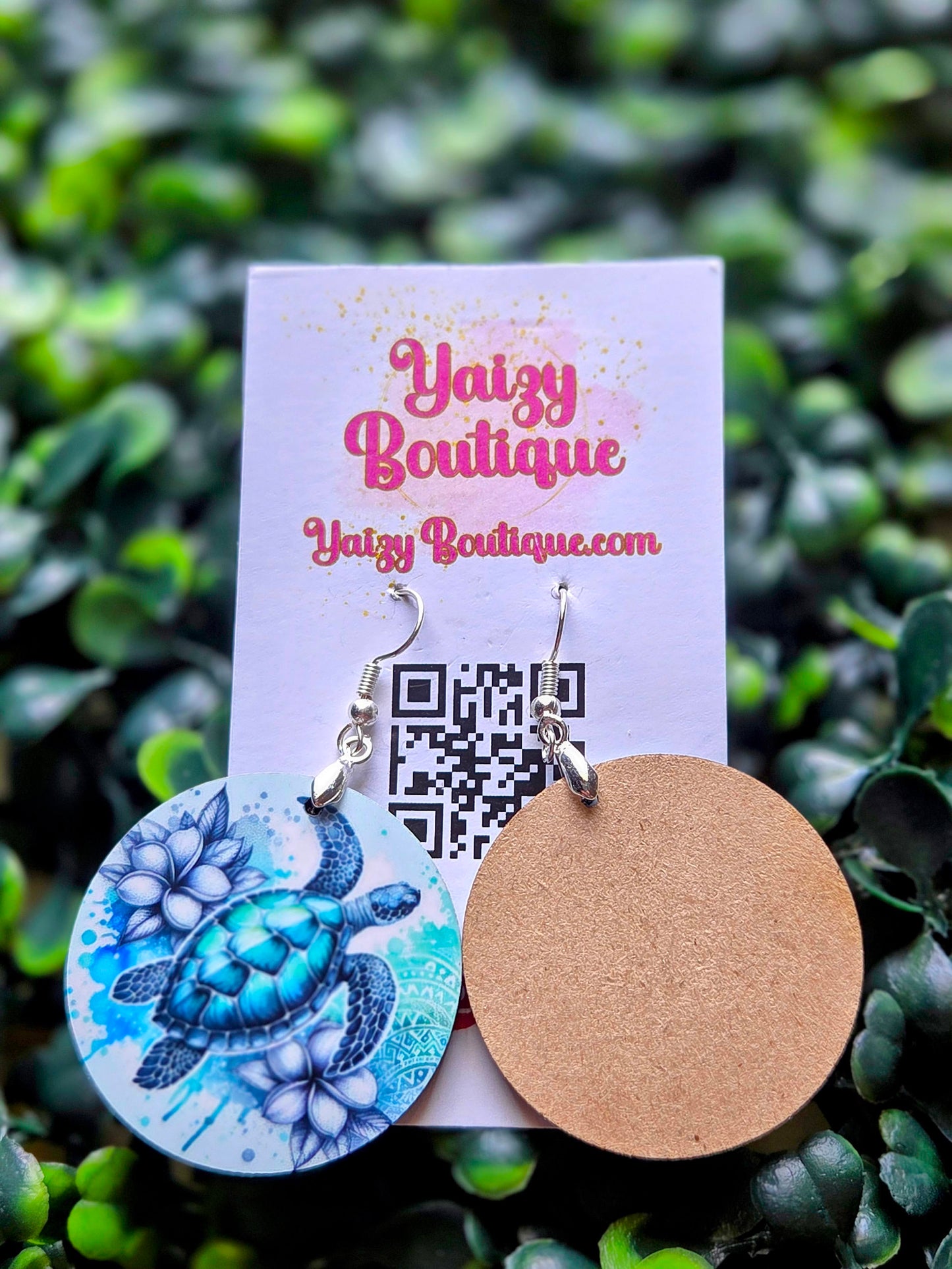 Sea Turtle Earrings | Watercolor Plumeria Beach Dangle Earrings | Lightweight Wood Yaizy Boutique