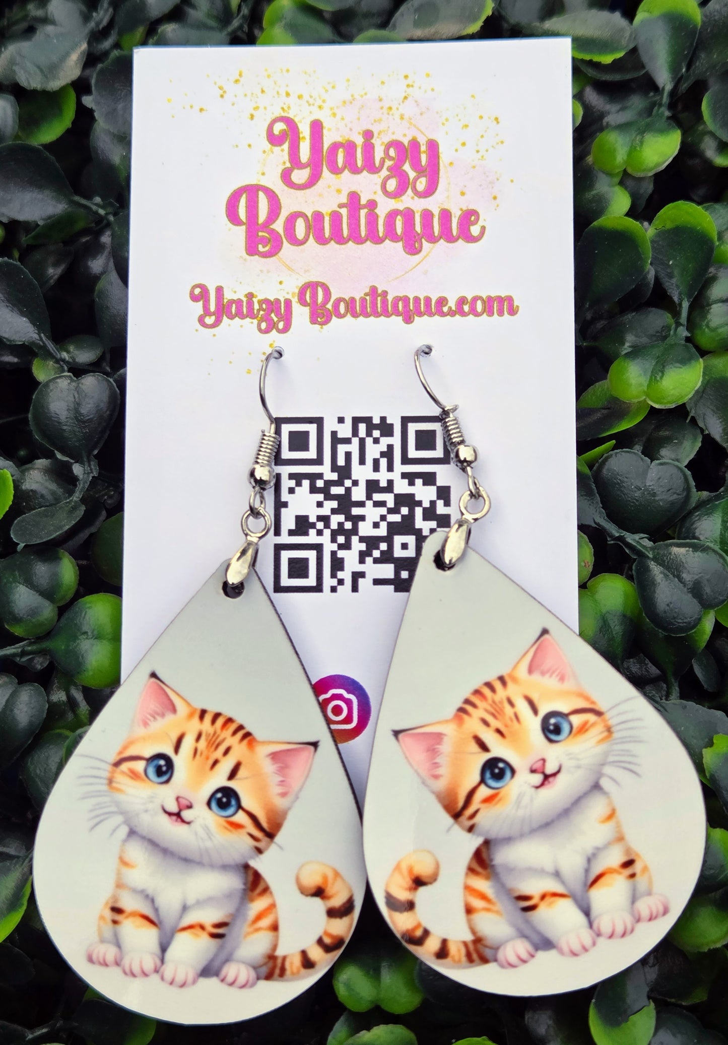 Handmade Orange Tabby Kitten Teardrop Earrings - 2-Inch Lightweight Wood Yaizy Boutique