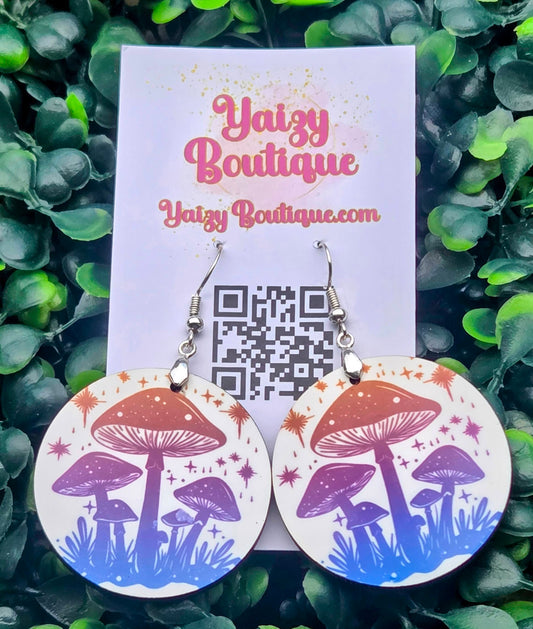 Handmade Celestial Mushroom Wood Dangle Earrings | Lightweight MDF & Stainless Steel Hooks Yaizy Boutique