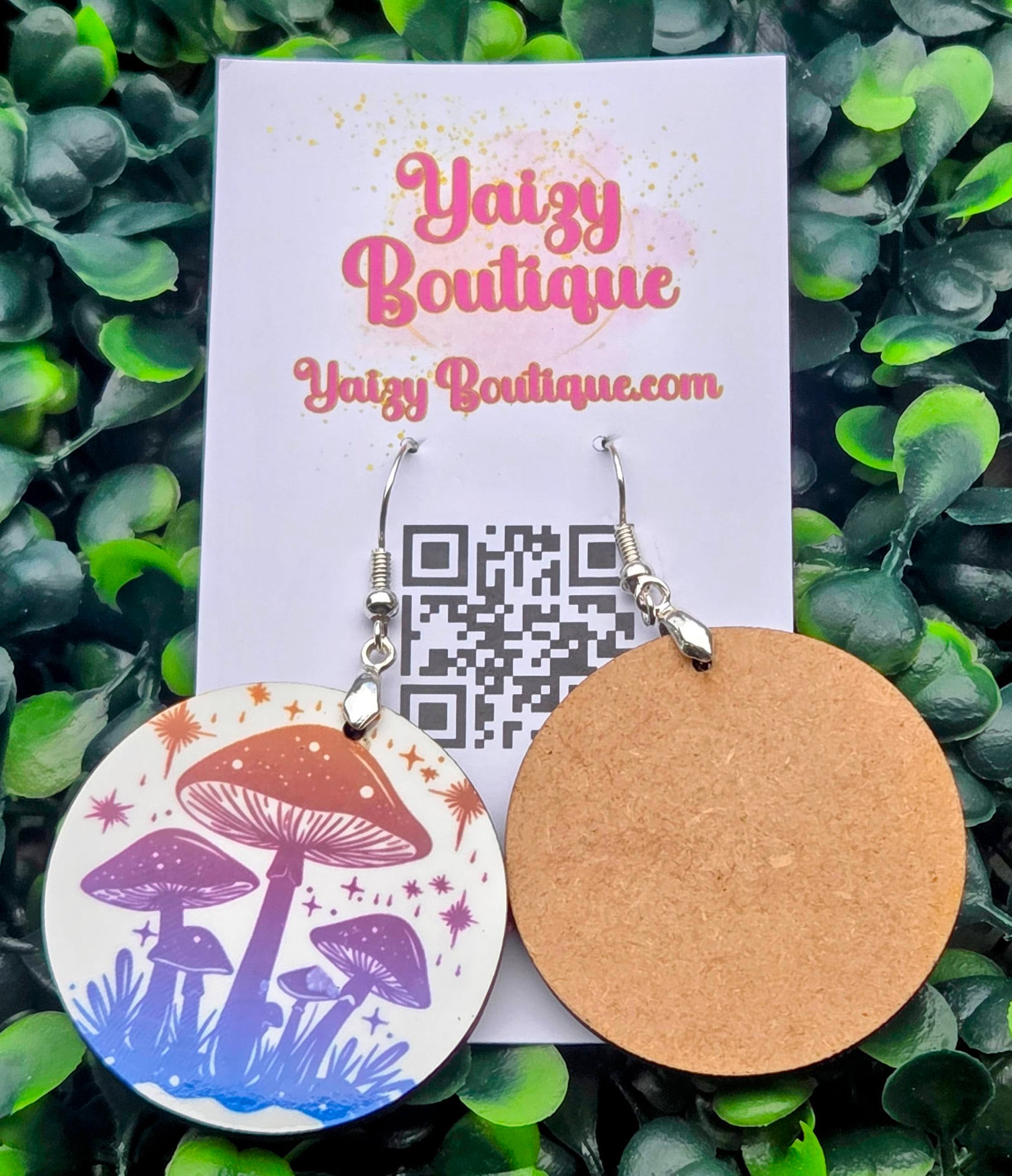 Handmade Celestial Mushroom Wood Dangle Earrings | Lightweight MDF & Stainless Steel Hooks Yaizy Boutique