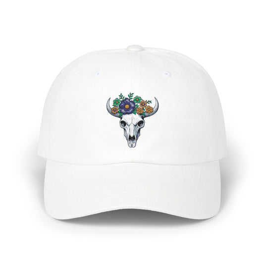 Floral Bull Skull Dad Cap — Western Floral Baseball Hat Printify