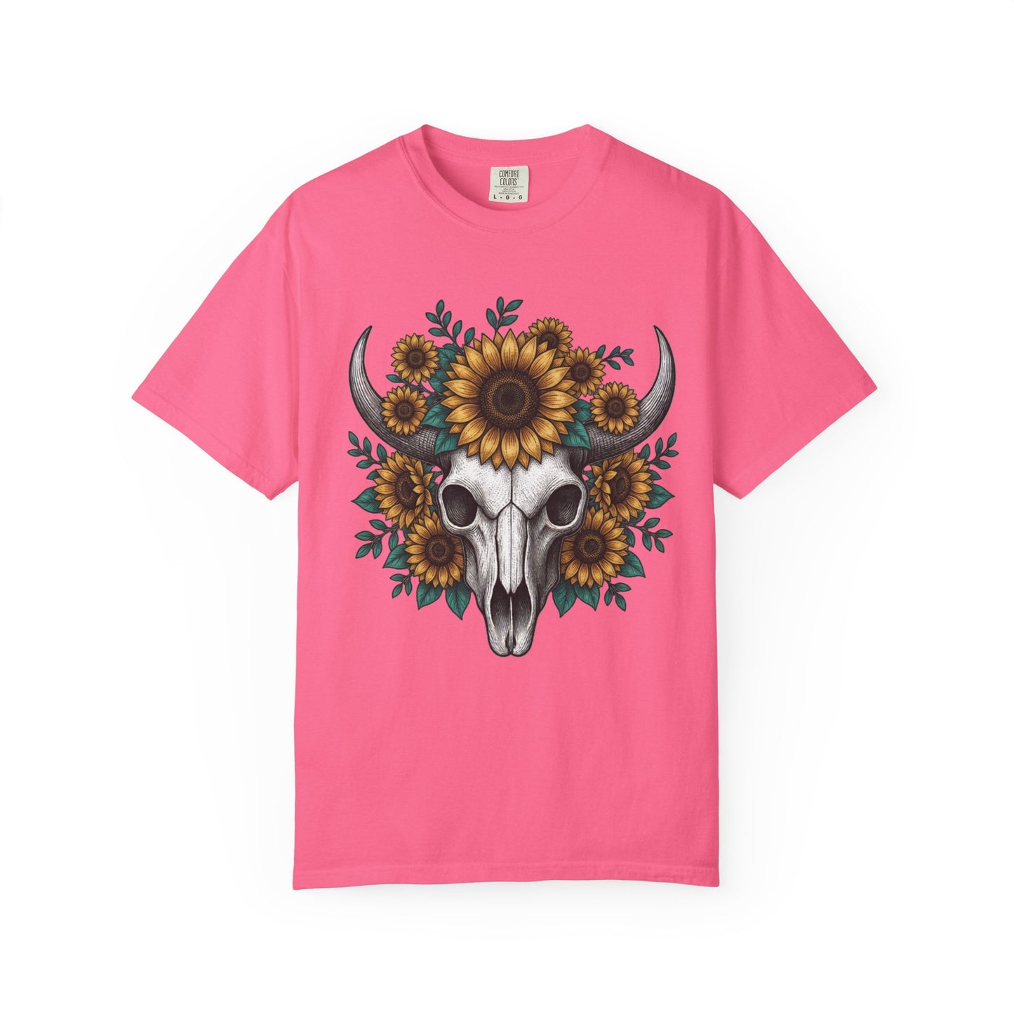 Sunflower Bull Skull Comfort Colors Tee | Western Boho Graphic Shirt Printify