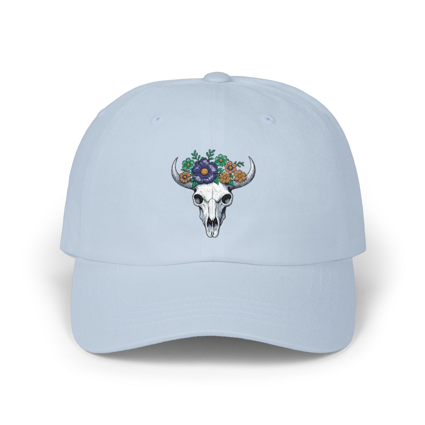 Floral Bull Skull Embroidered Dad Hat | Western Desert Boho Baseball Cap Printify