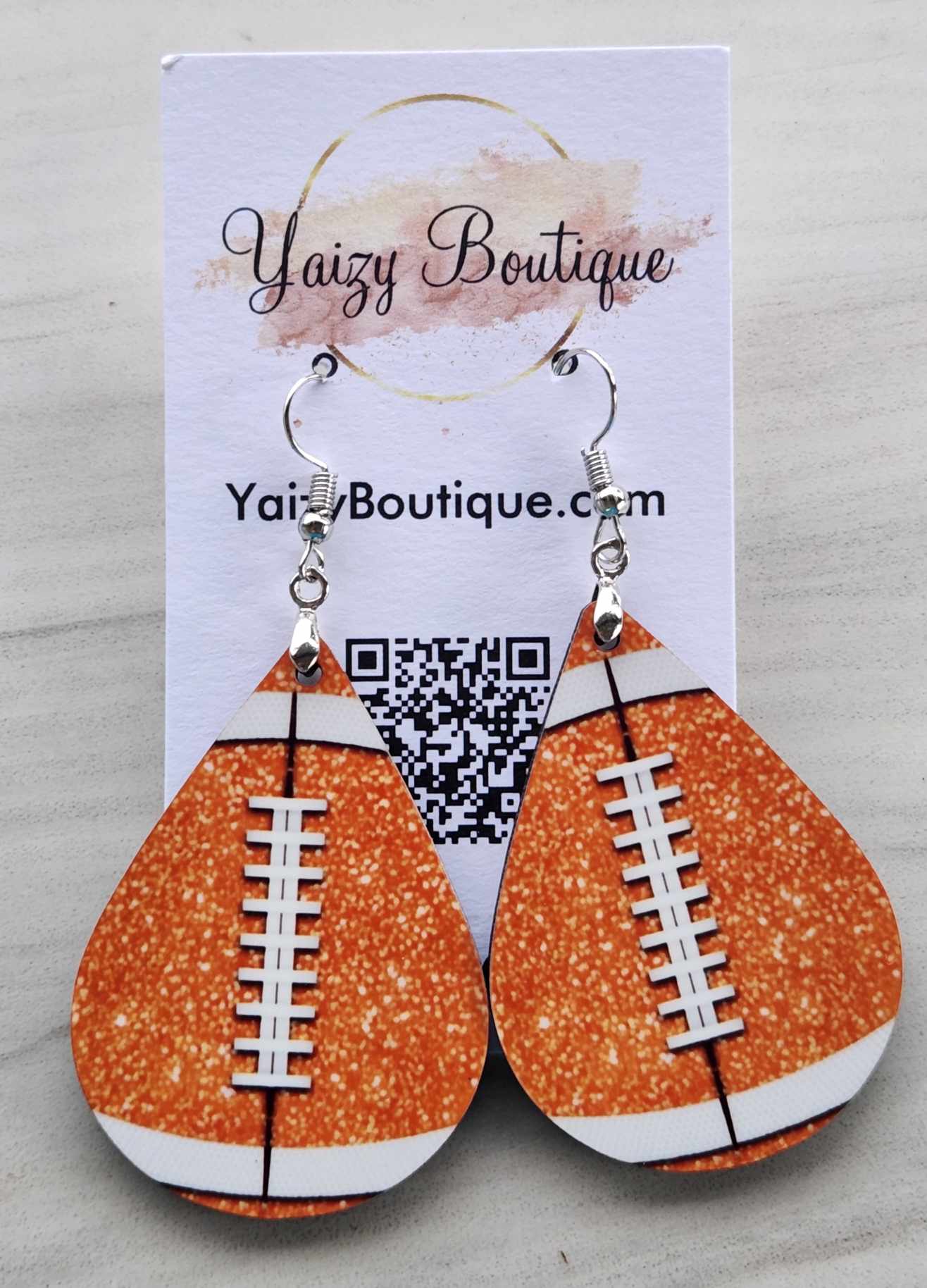 Orange Sparkly Football Earrings