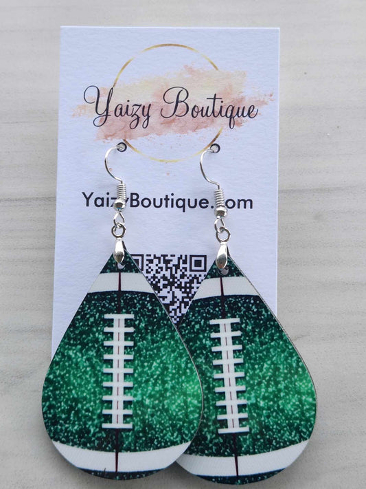 Green  Football Earrings