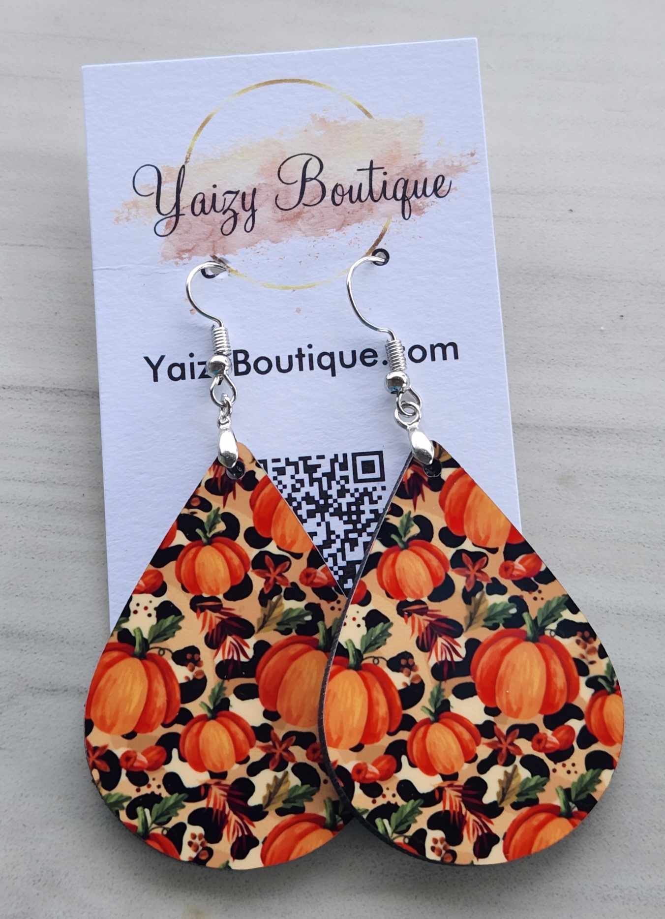 Pumpkins with Animal Print Background Earrings