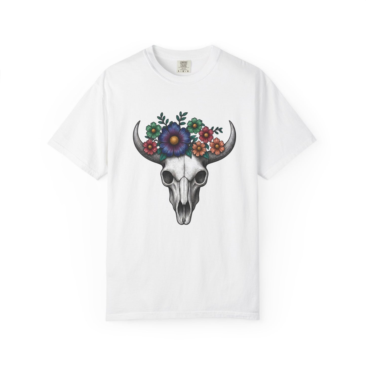 Floral Bull Skull Comfort Colors Tee | Western Boho Graphic Shir Printify