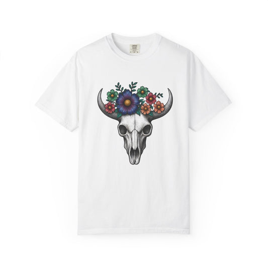 Floral Bull Skull Comfort Colors Tee | Western Boho Graphic Shir Printify