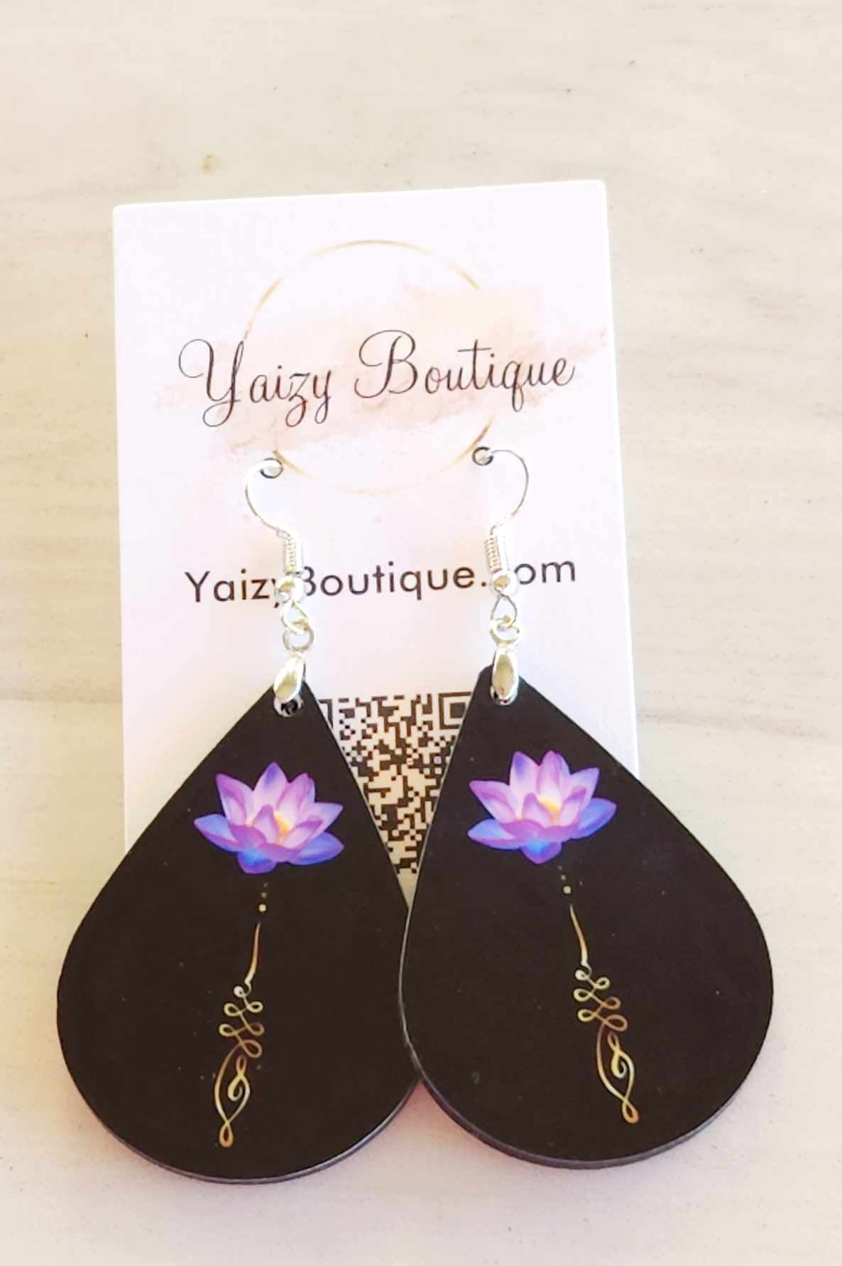 Purple Lotus Flower With Black Background Earrings