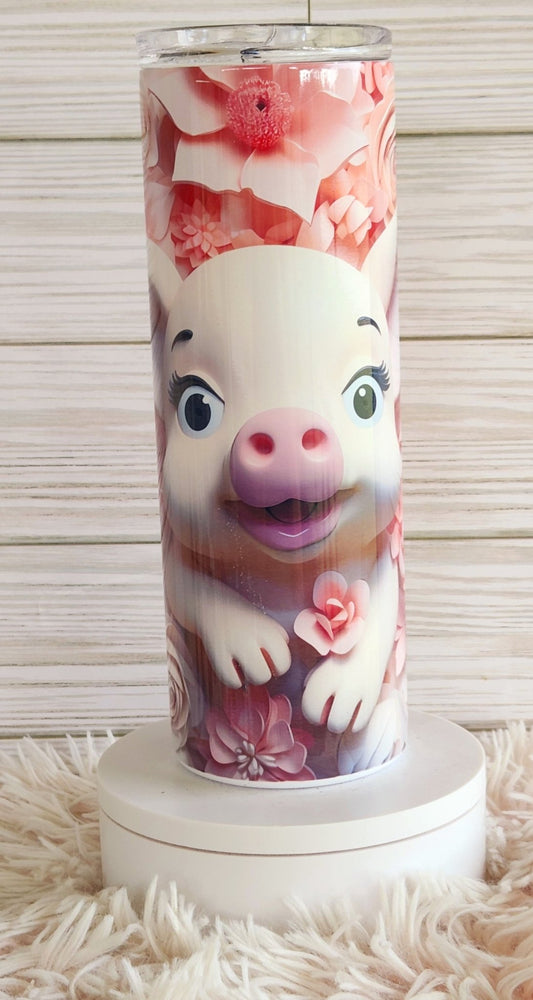 3D Cute Pig with Flower Tumbler - Fun and Functional Drinkware - Yaizy Boutique