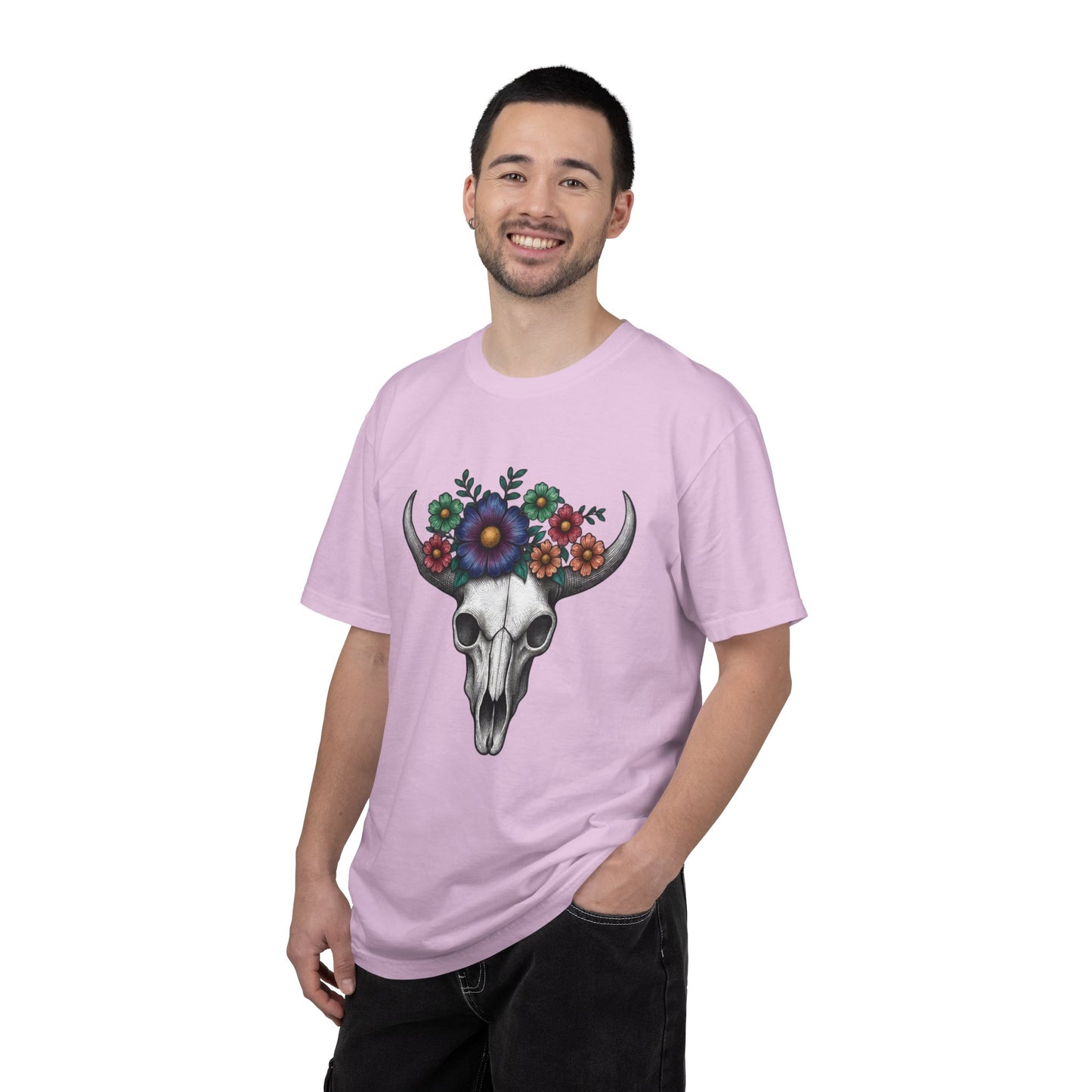 Floral Bull Skull Comfort Colors Tee | Western Boho Graphic Shir Printify