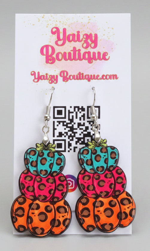 Colorful Leopard Pumpkin Dangle Earrings | Fall Statement Earrings Yaizy Boutique