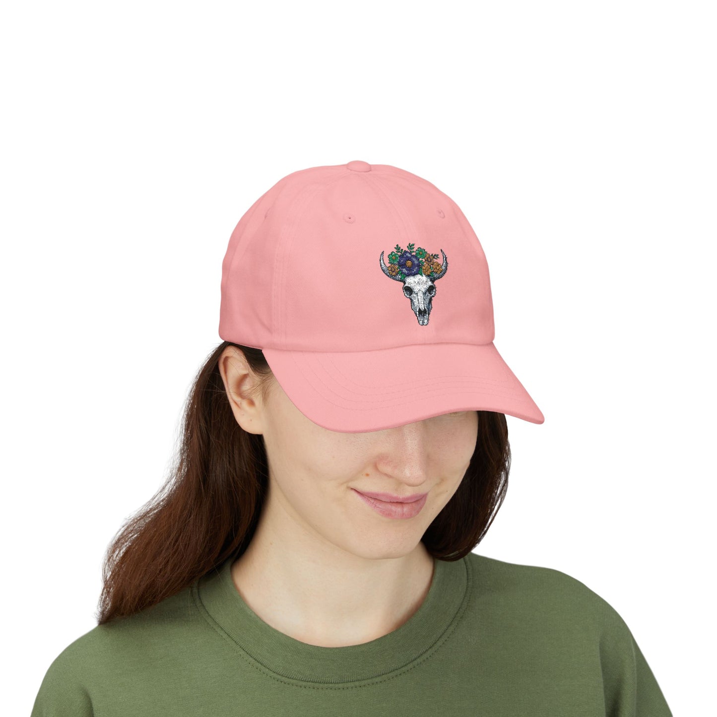 Floral Bull Skull Embroidered Dad Hat | Western Desert Boho Baseball Cap Printify