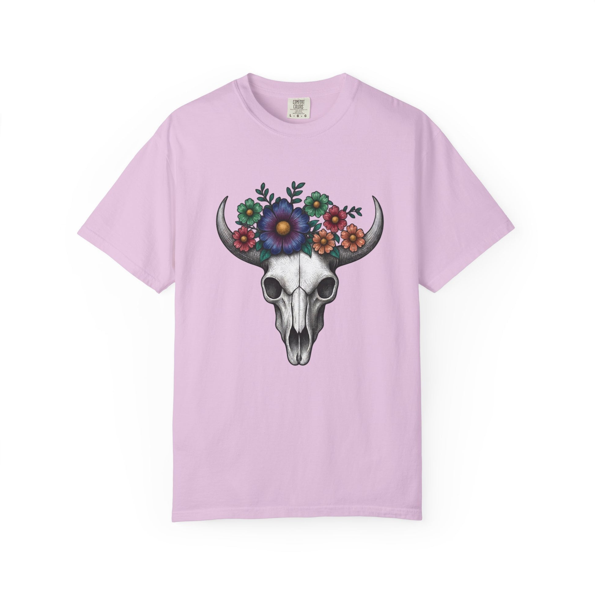Floral Bull Skull Comfort Colors Tee | Western Boho Graphic Shir Printify