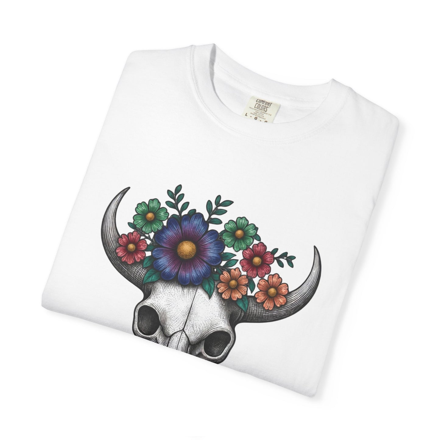 Floral Bull Skull Comfort Colors Tee | Western Boho Graphic Shir Printify