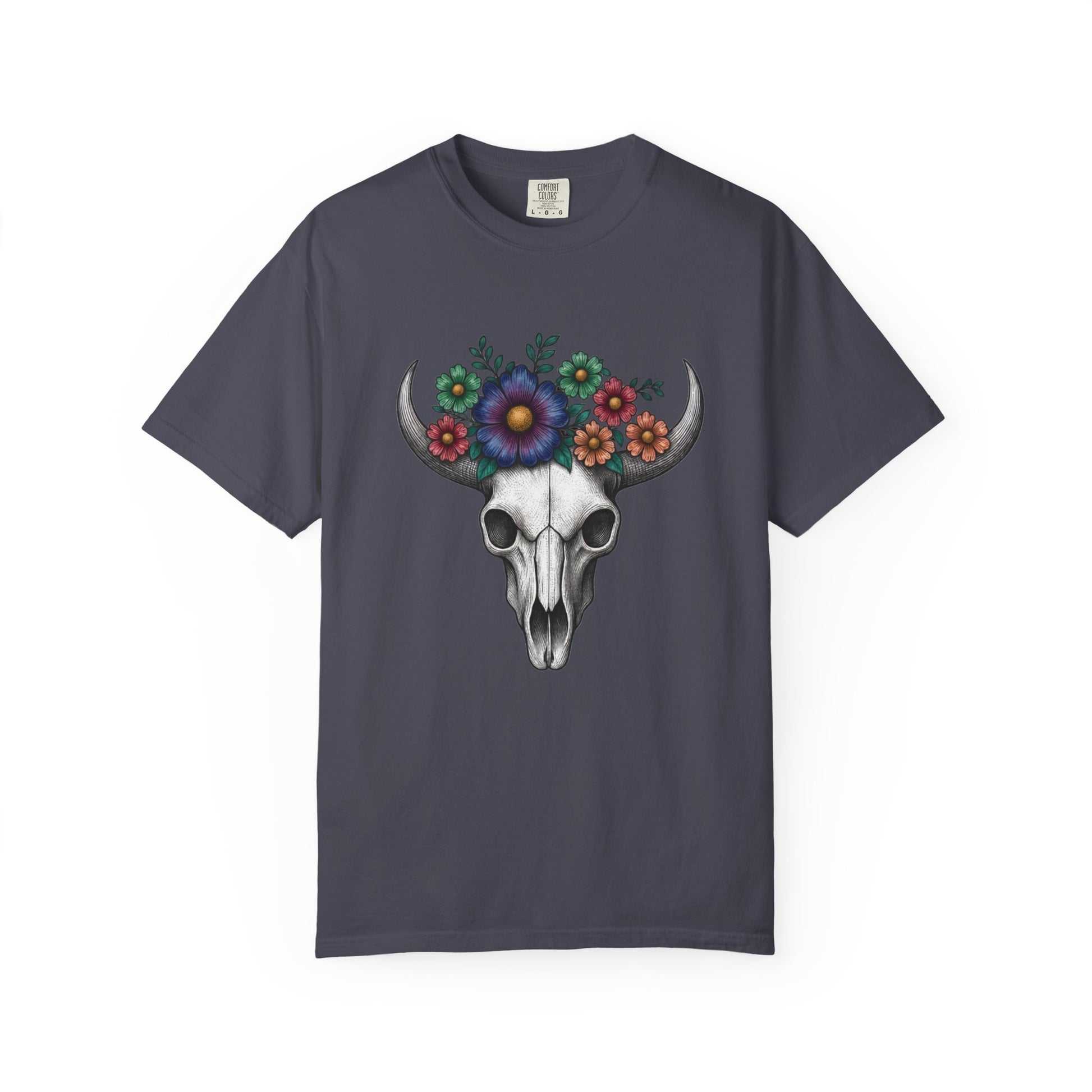 Floral Bull Skull Comfort Colors Tee | Western Boho Graphic Shir Printify