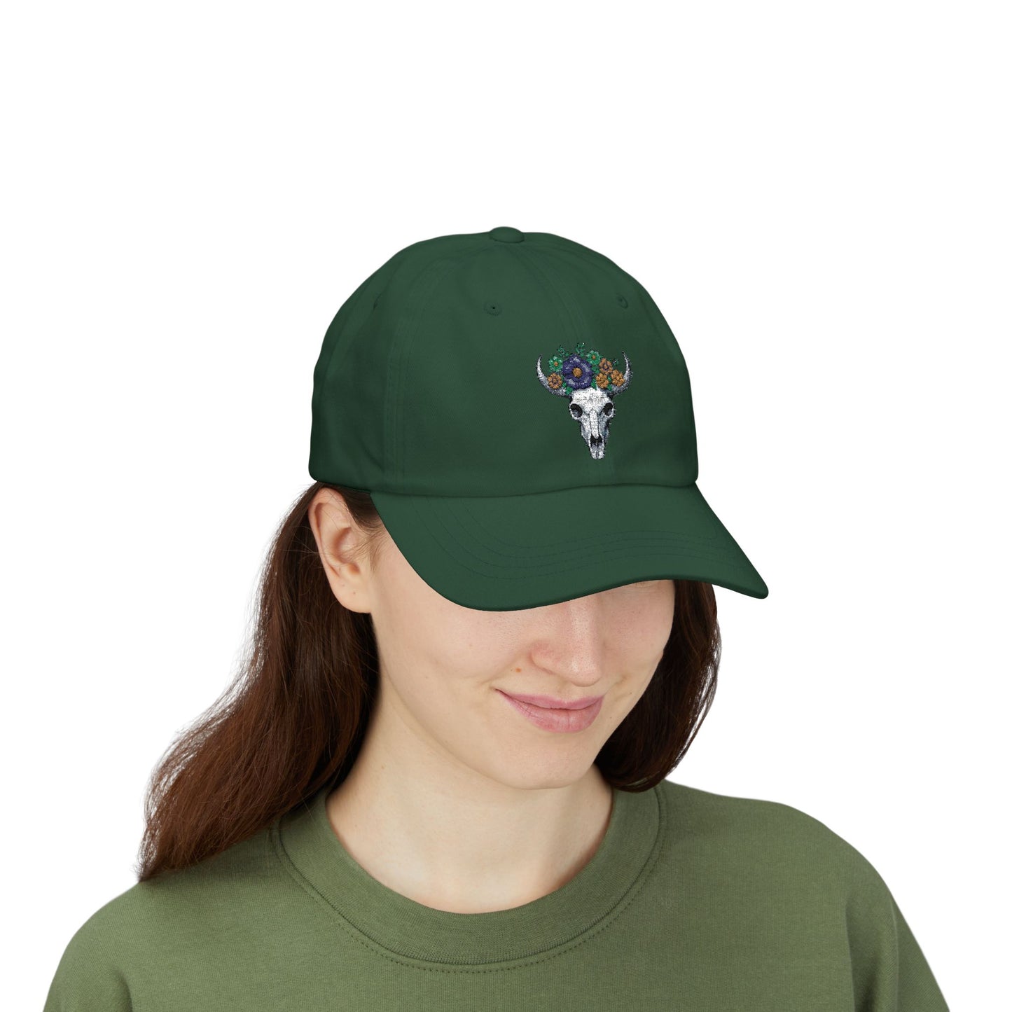 Floral Bull Skull Embroidered Dad Hat | Western Desert Boho Baseball Cap Printify