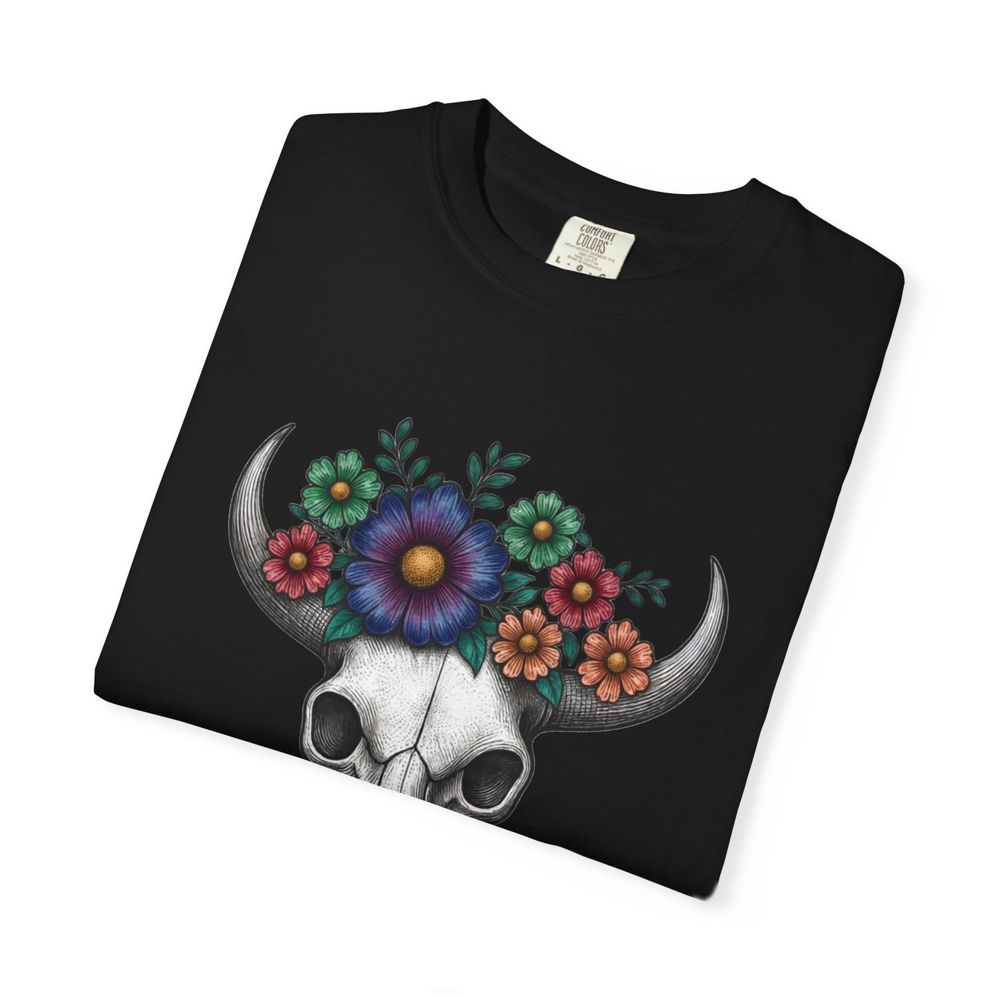 Floral Bull Skull Comfort Colors Tee | Western Boho Graphic Shir Printify