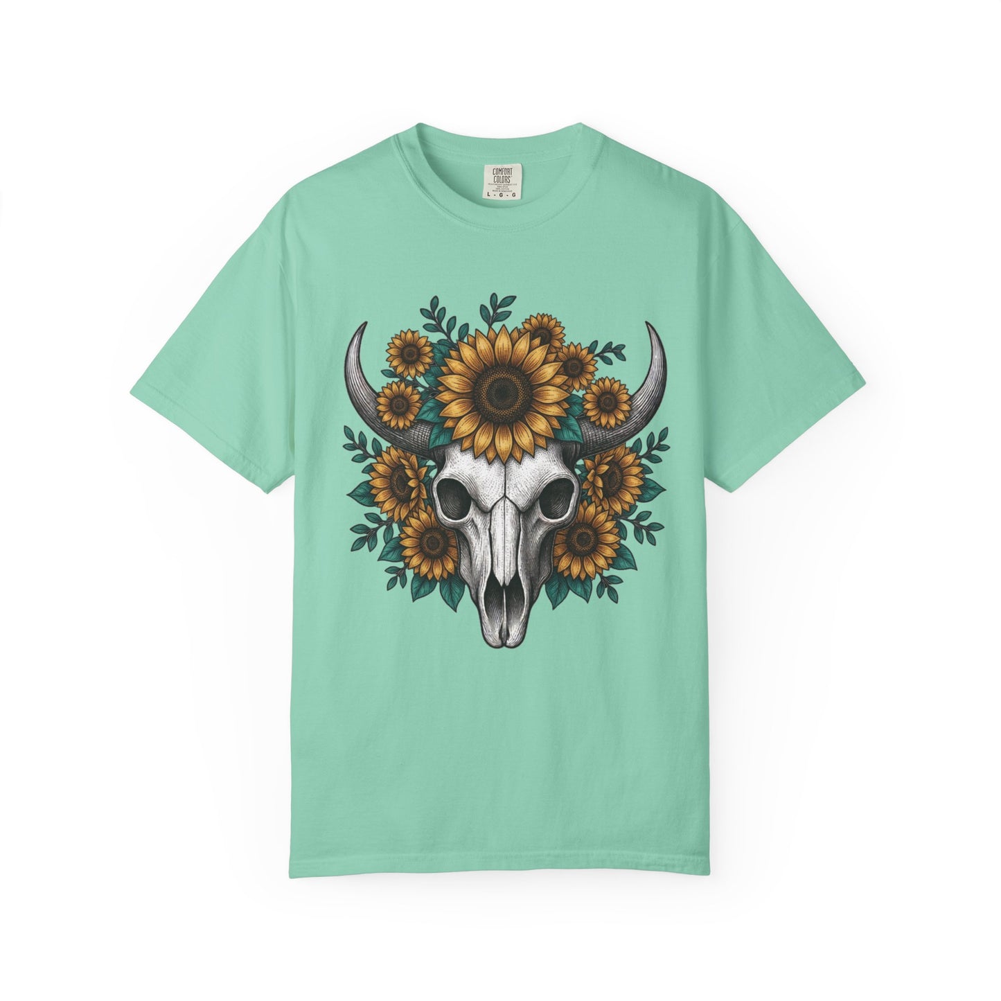 Sunflower Bull Skull Comfort Colors Tee | Western Boho Graphic Shirt Printify
