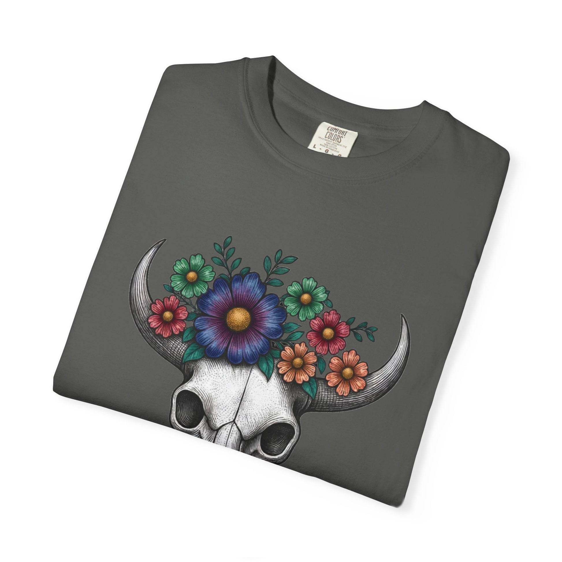 Floral Bull Skull Comfort Colors Tee | Western Boho Graphic Shir Printify