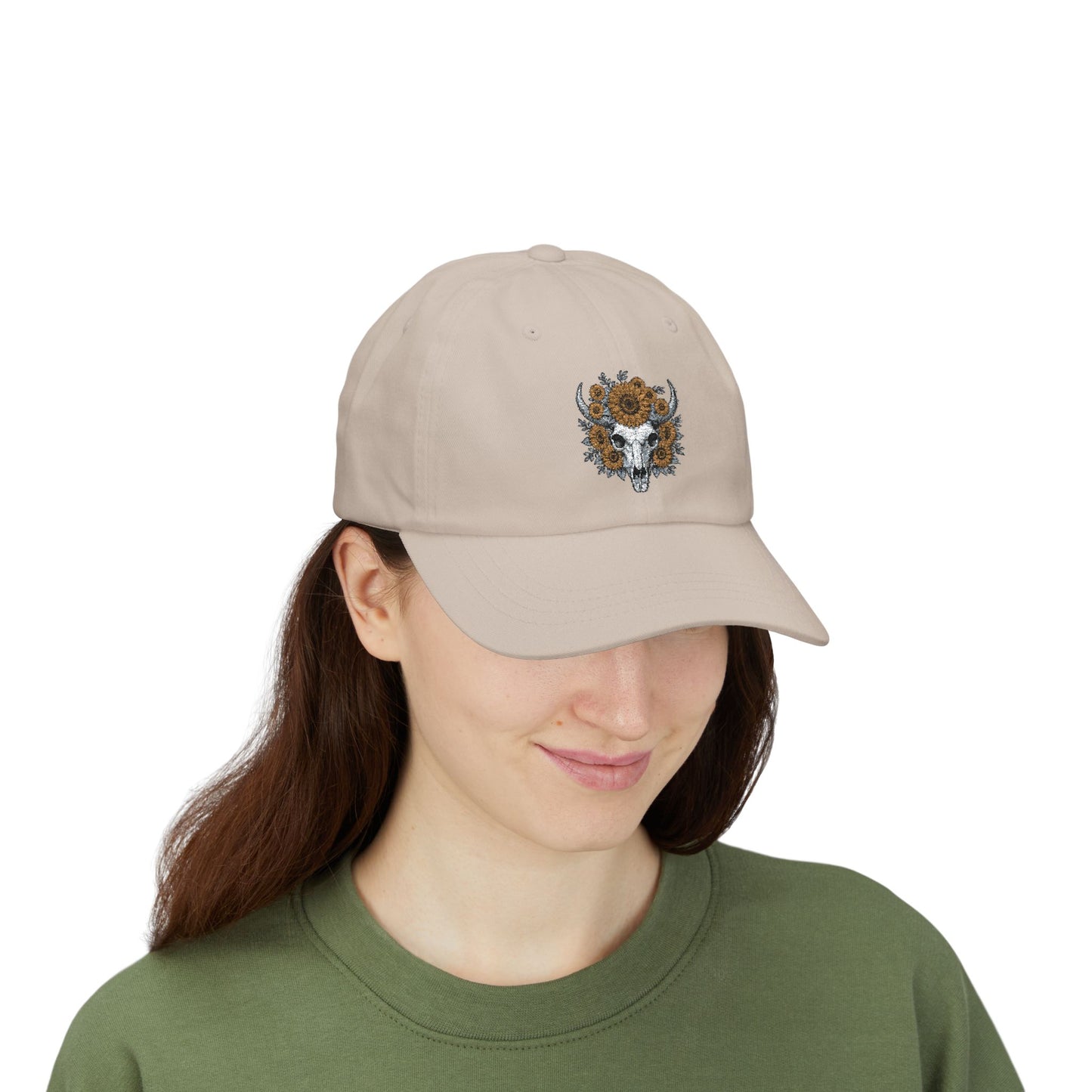 Sunflower Bull Skull Embroidered Dad Hat | Western Boho Floral Ca Printify