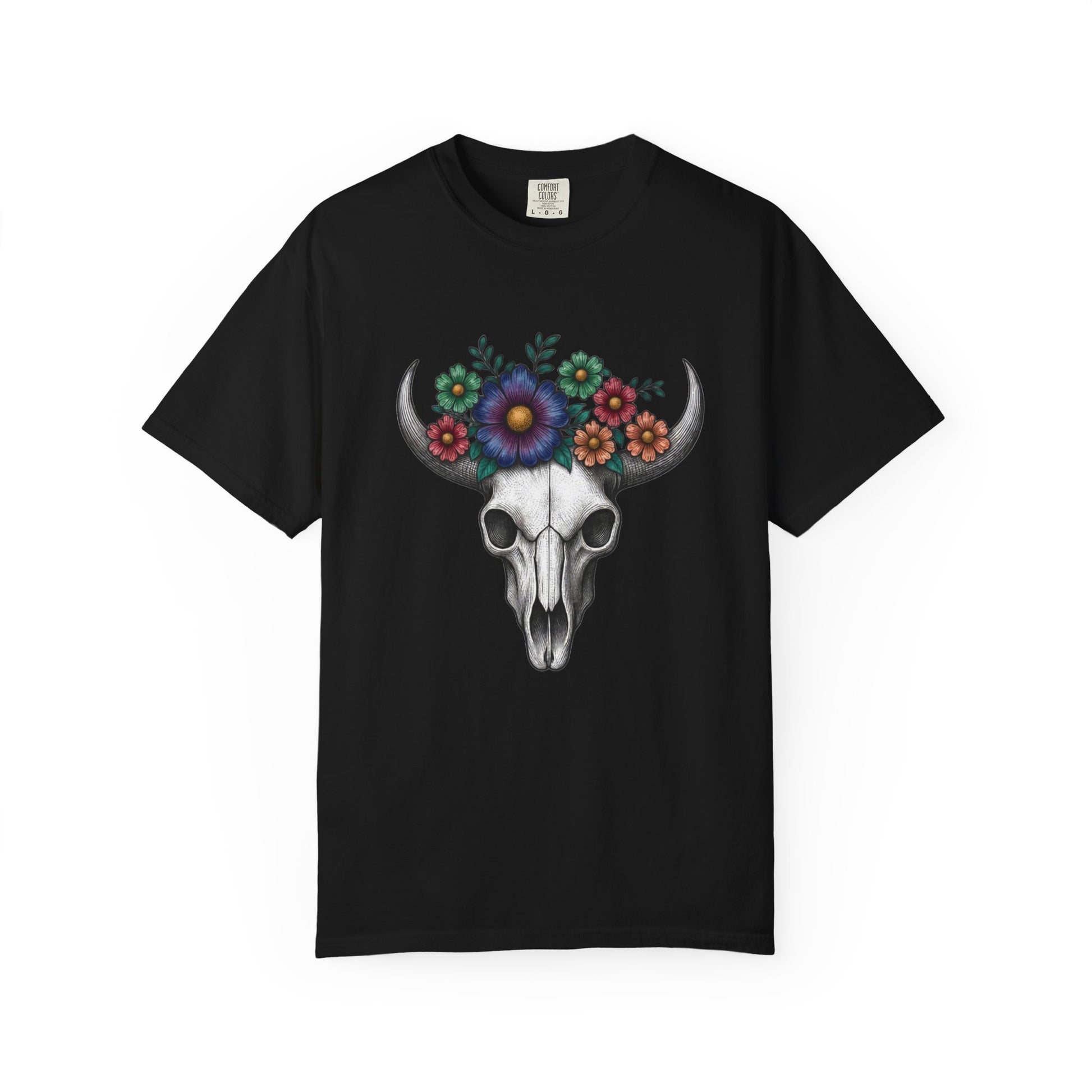 Floral Bull Skull Comfort Colors Tee | Western Boho Graphic Shir Printify