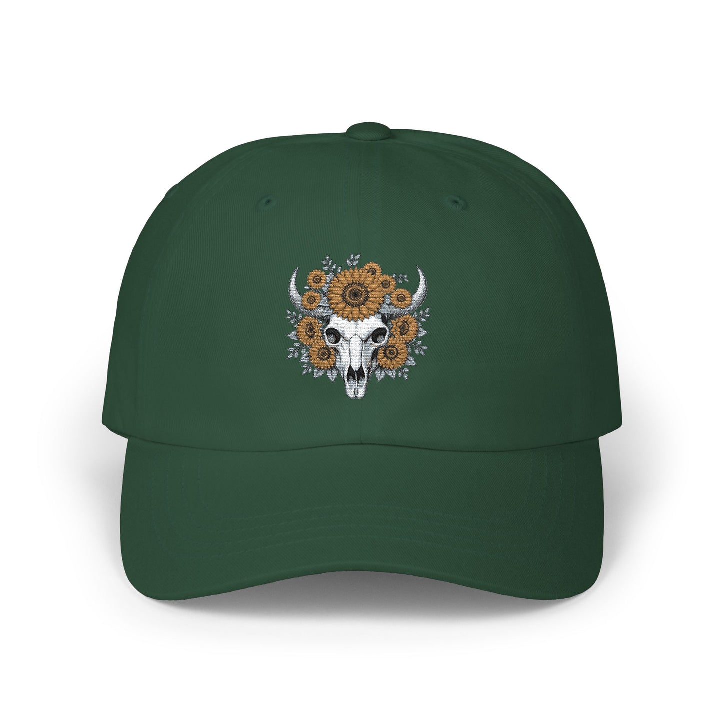 Sunflower Bull Skull Embroidered Dad Hat | Western Boho Floral Ca Printify