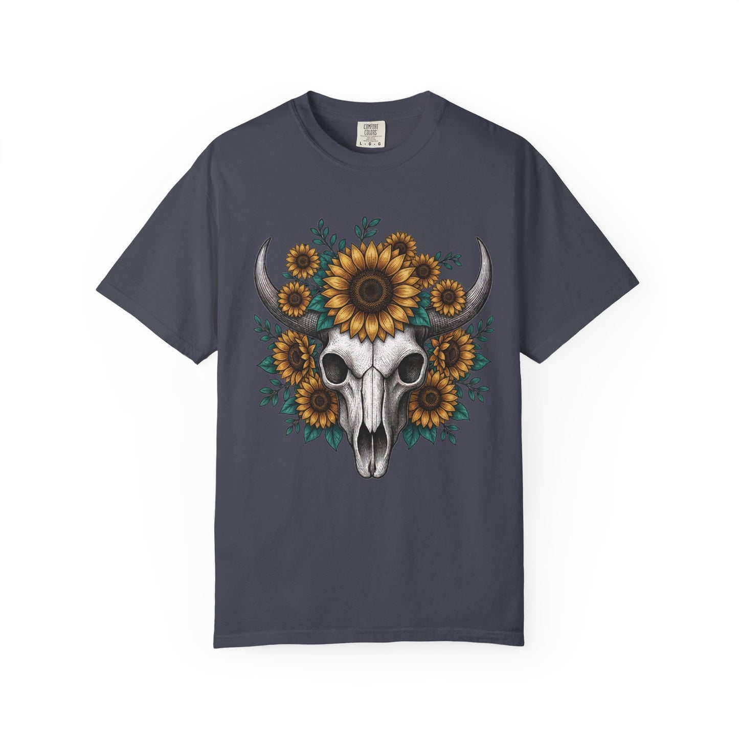 Sunflower Bull Skull Comfort Colors Tee | Western Boho Graphic Shirt Printify
