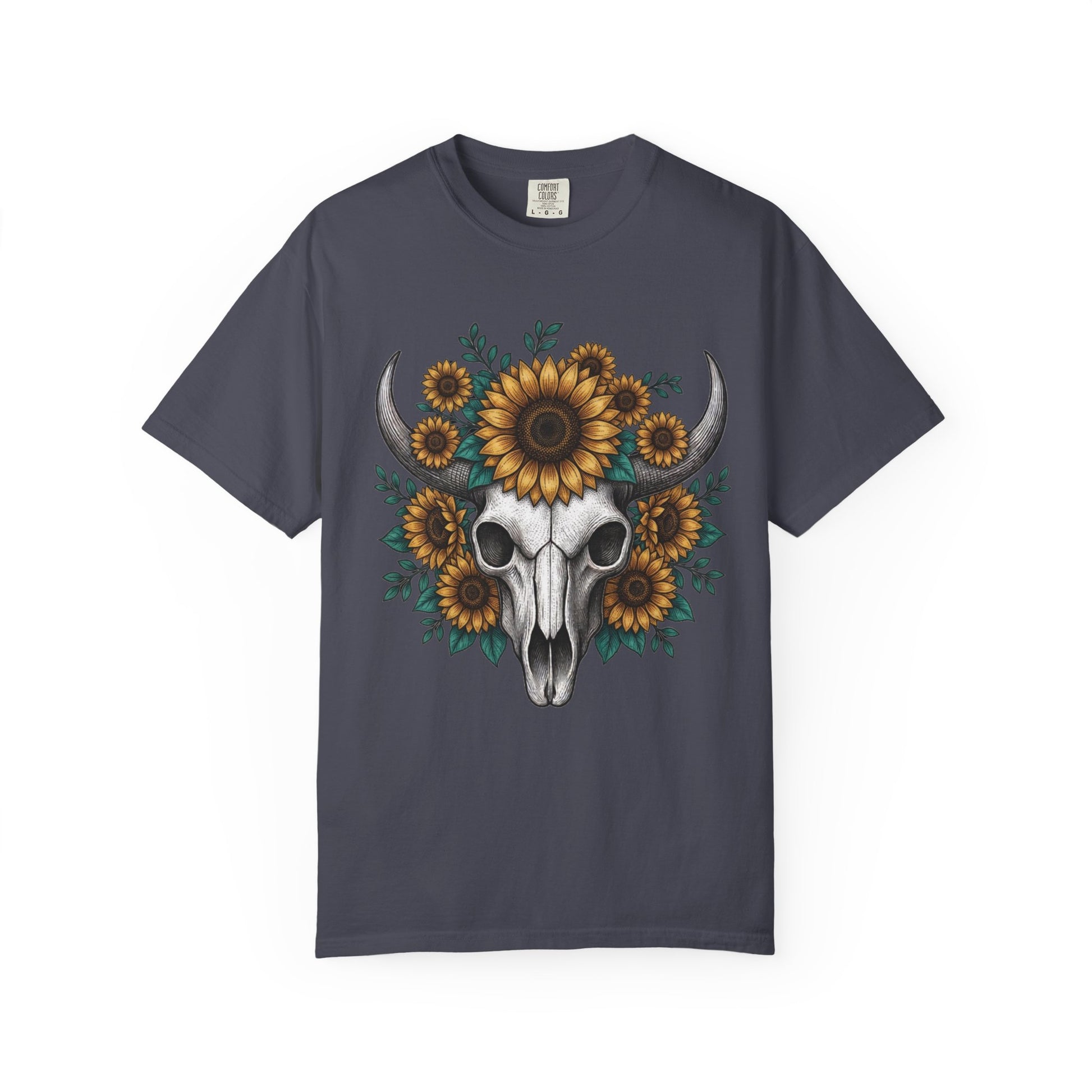 Sunflower Bull Skull Comfort Colors Tee | Western Boho Graphic Shirt Printify