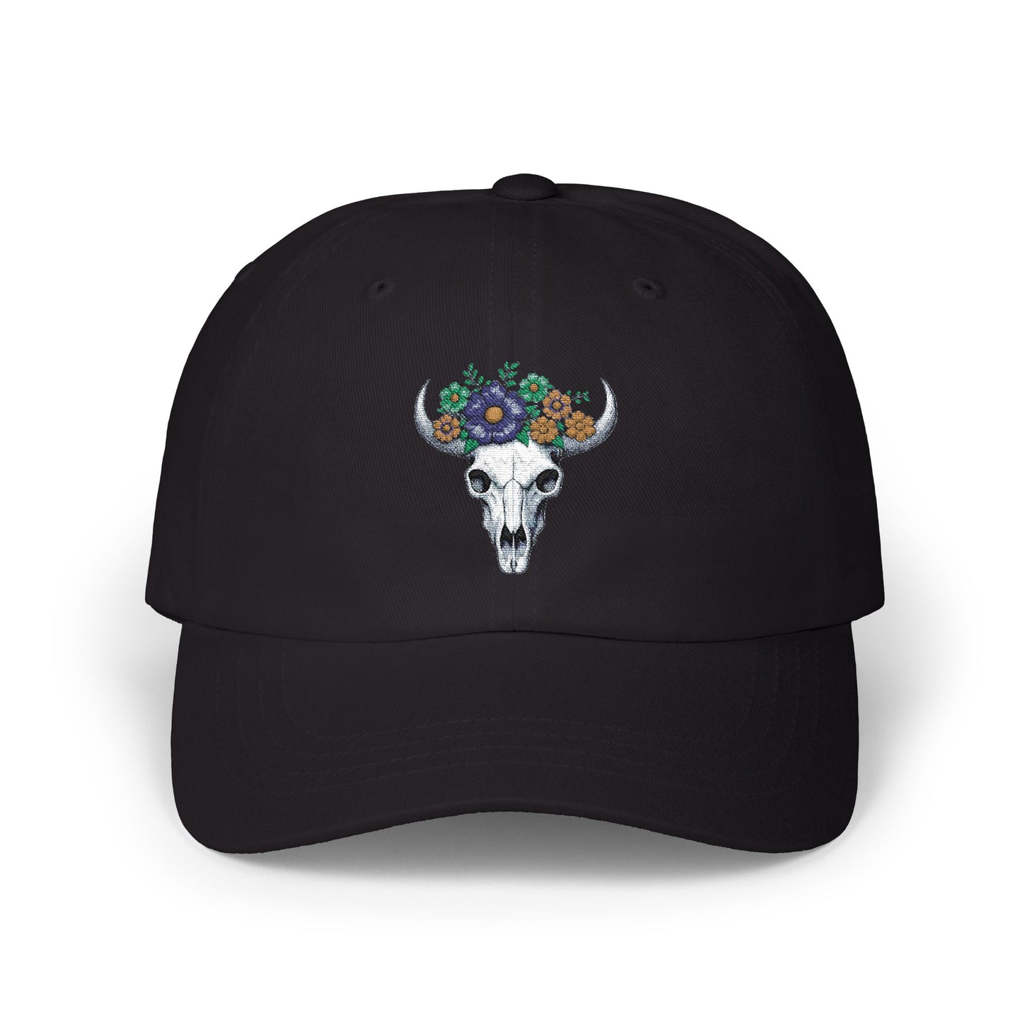 Floral Bull Skull Embroidered Dad Hat | Western Desert Boho Baseball Cap Printify