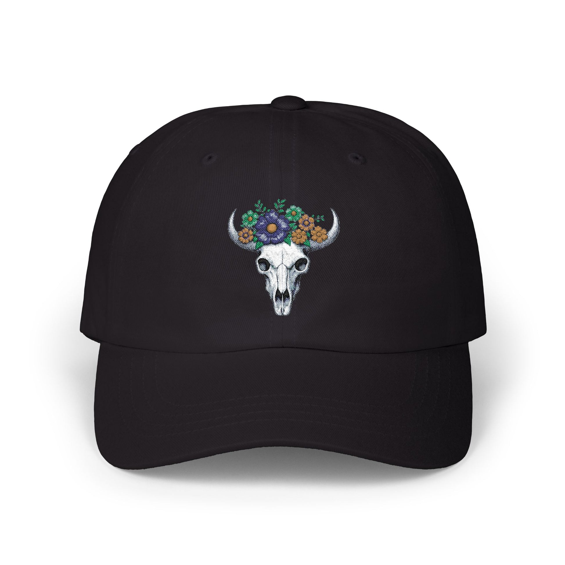 Floral Bull Skull Embroidered Dad Hat | Western Desert Boho Baseball Cap Printify