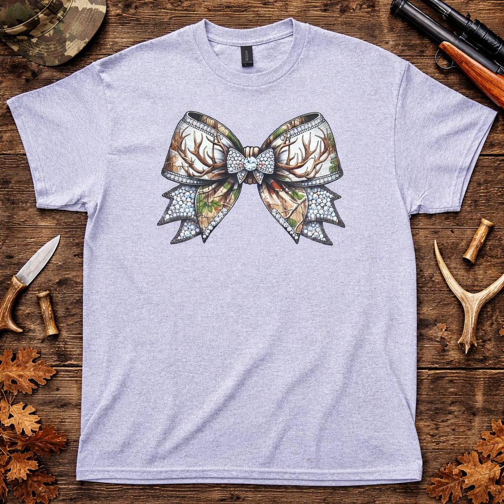 Rhinestone Camo Bow Graphic Tee for Women Boutique Shirt Western Style Cute Bow T-Shirt Yaizy Boutique