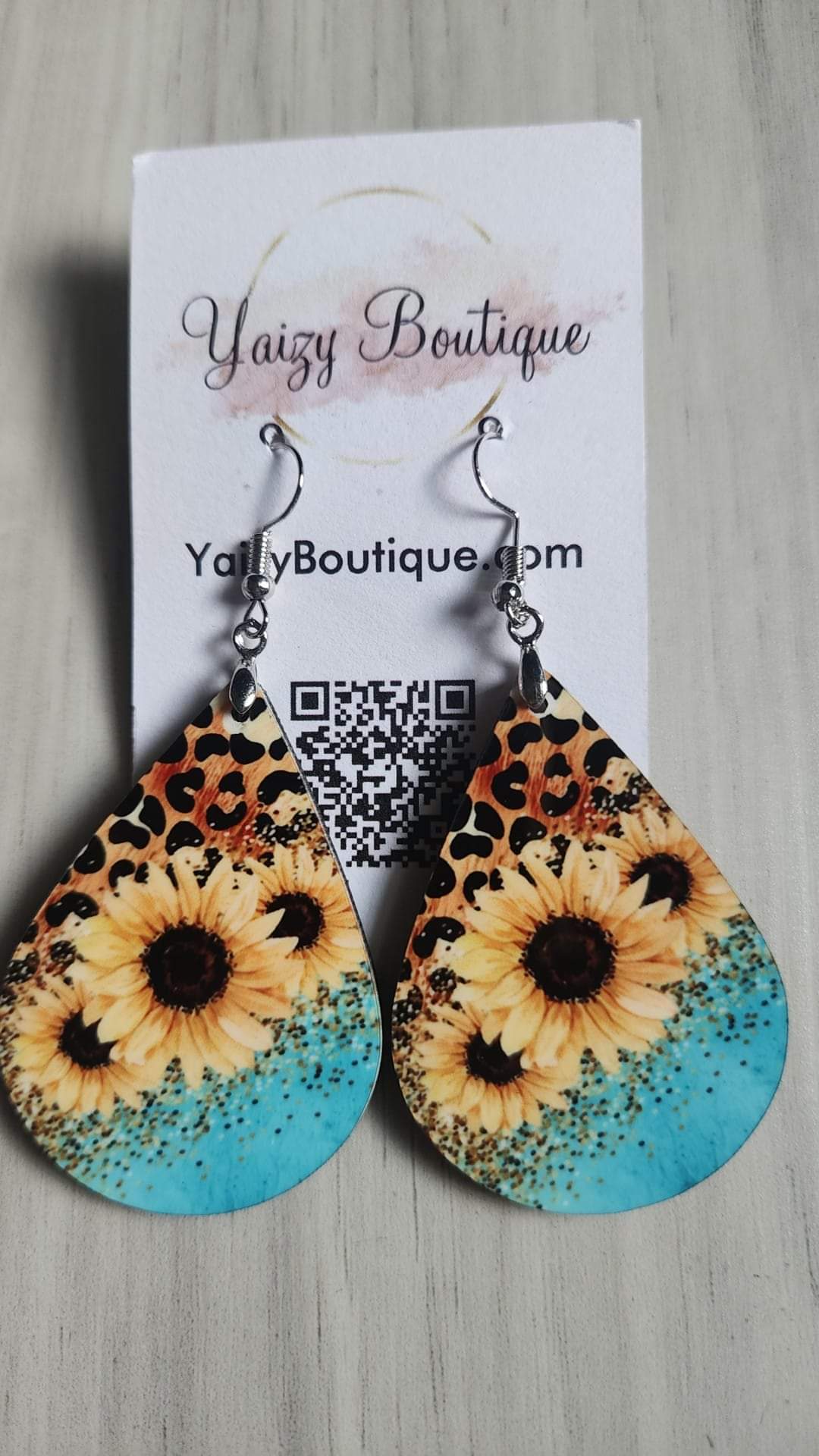 Sunflower Teal Animal Print, Handmade Earring