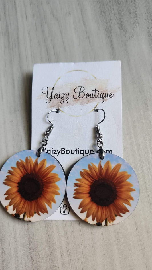 Round Sunflower Handmade Earrings