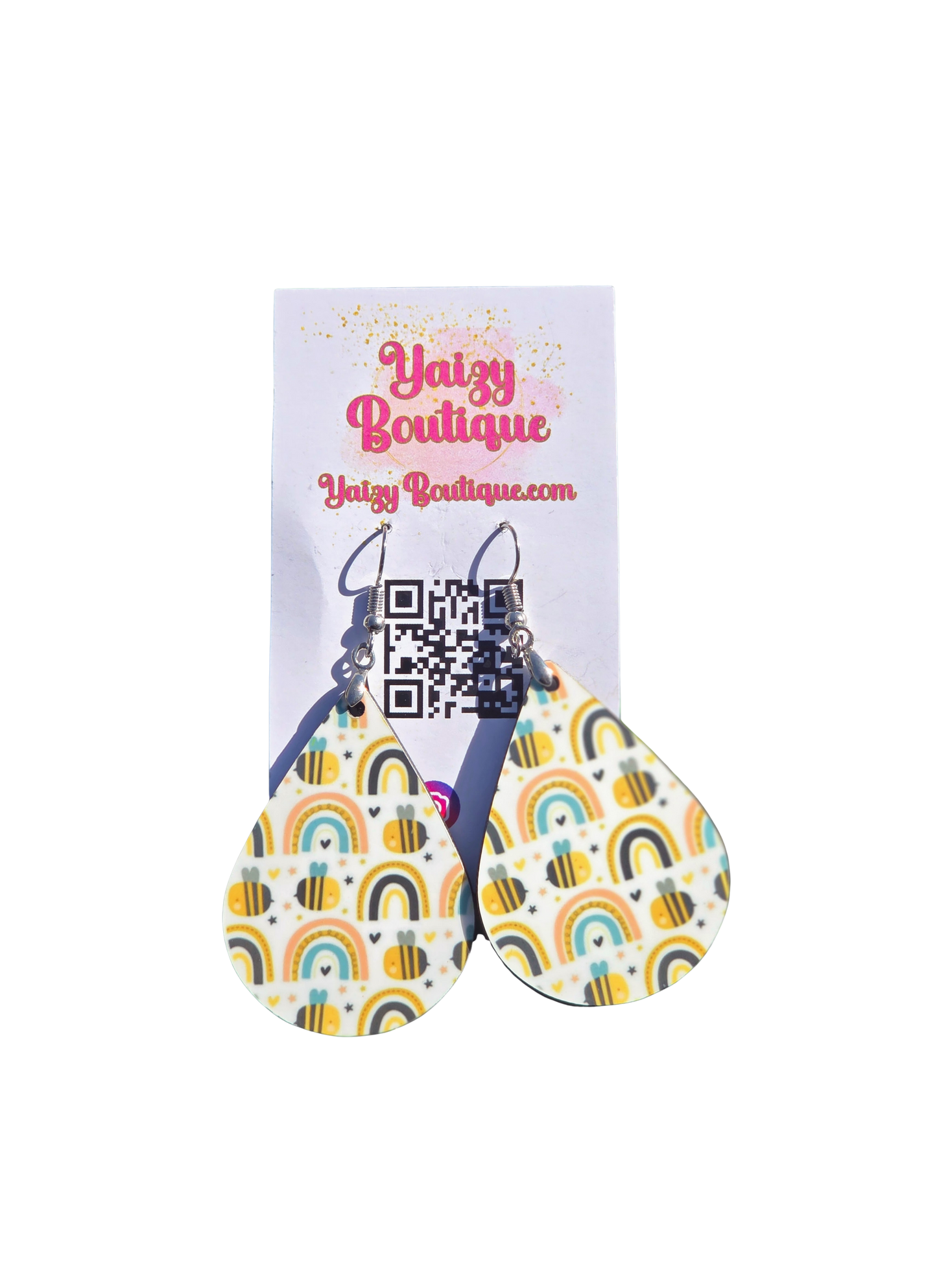 Handmade Boho Bee & Rainbow MDF Wood Earrings | Stainless Steel Hooks Yaizy Boutique