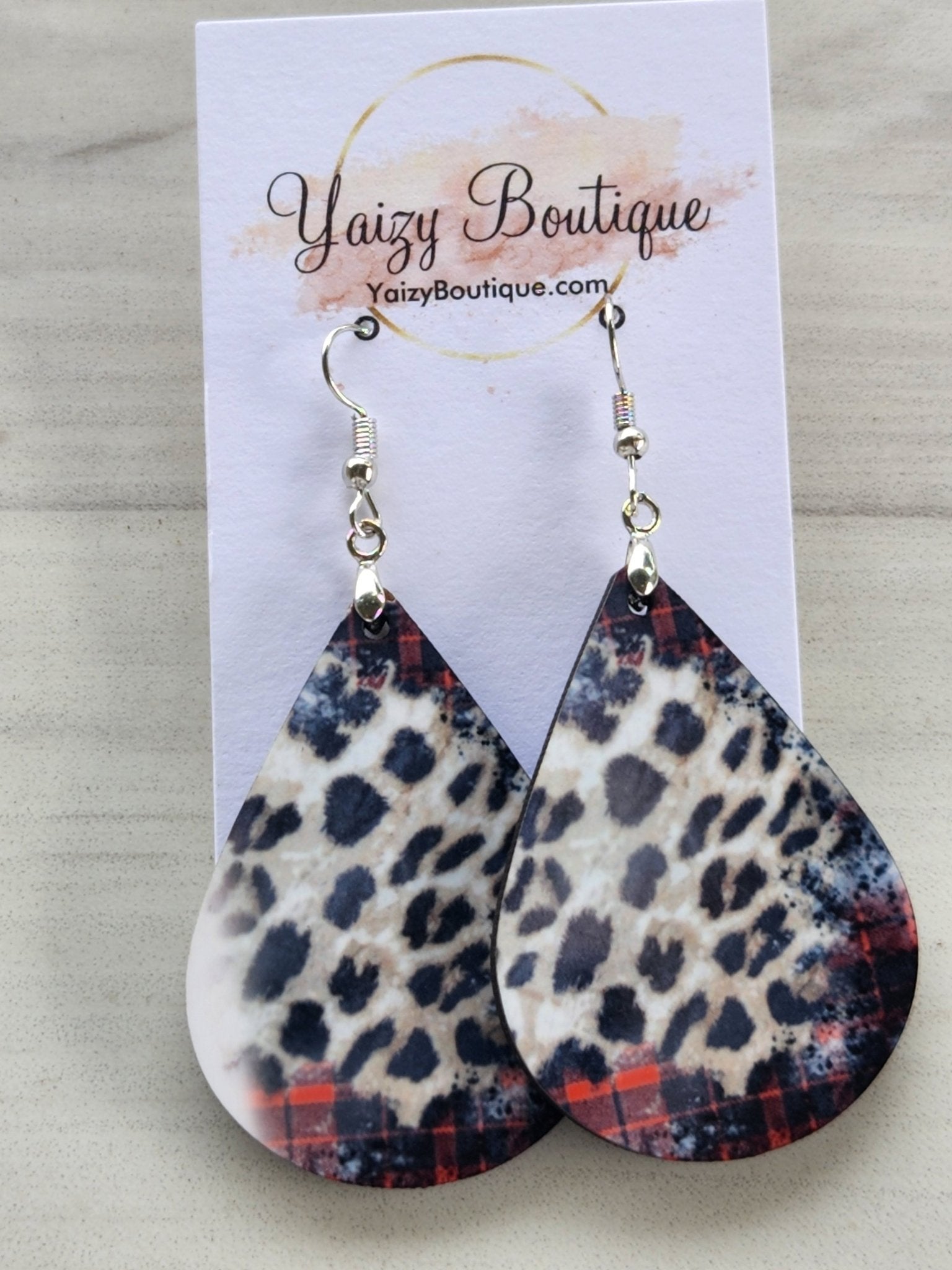 Animal Print with Hint of Red Plaid Earrings - Yaizy Boutique