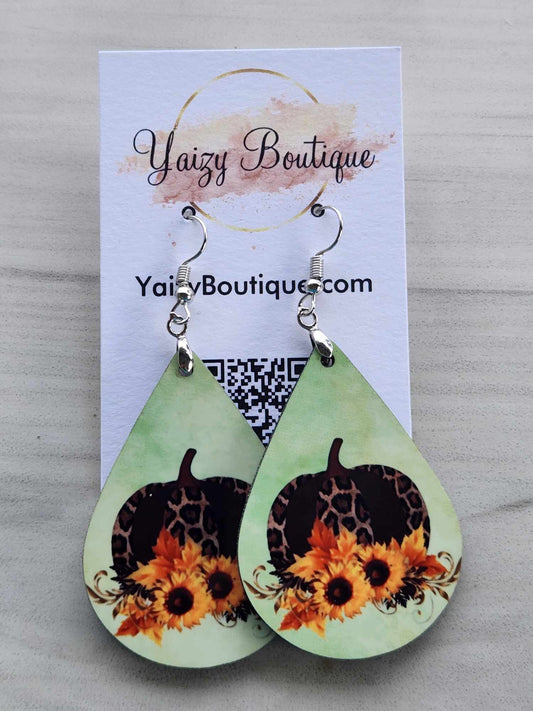 Animal Printed Pumpkin with Sunflowers Earrings - Yaizy Boutique