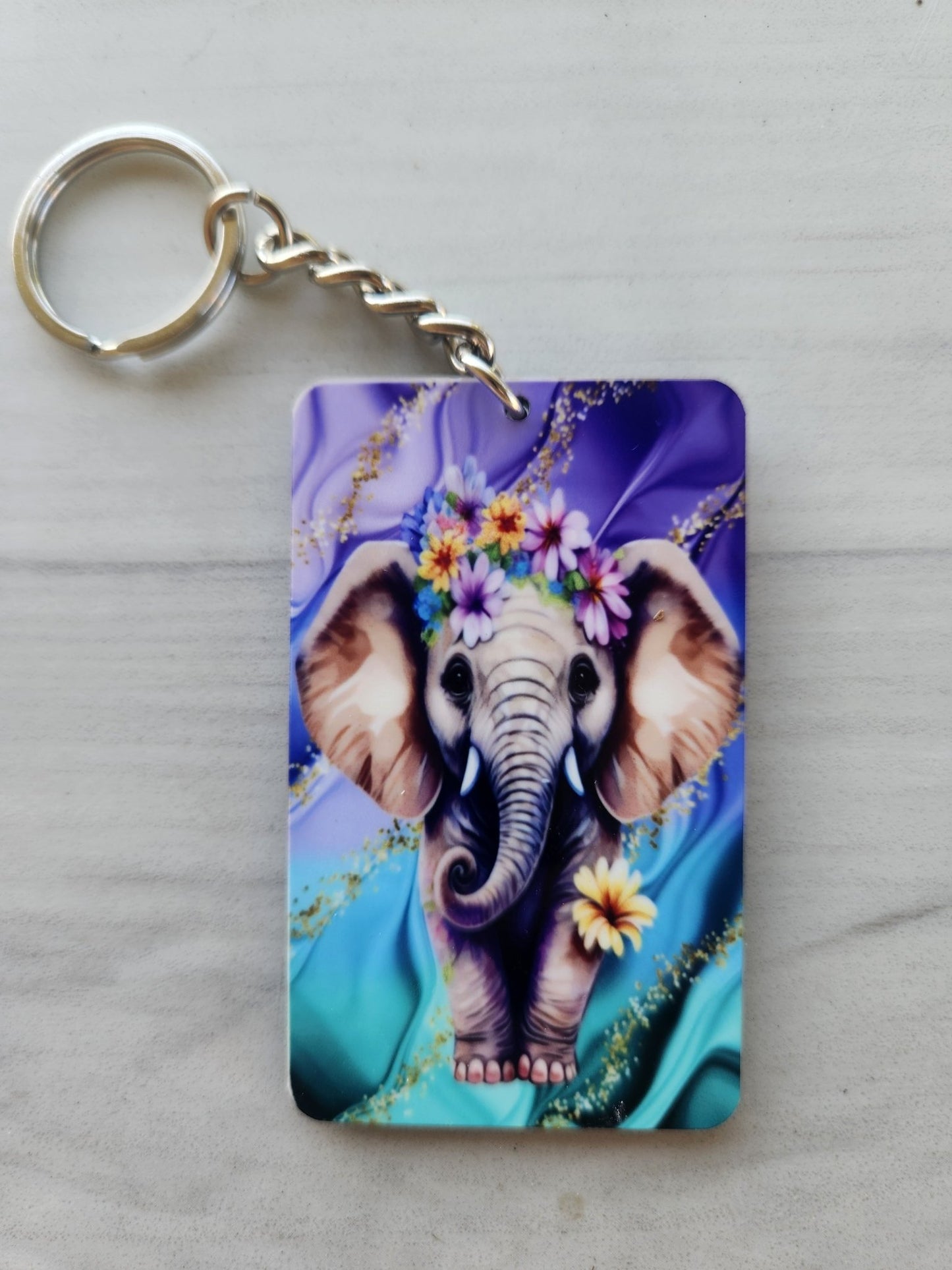 Beautiful Elephant with Flowers and Marble Blue and Purple Handmade Keychain - Yaizy Boutique