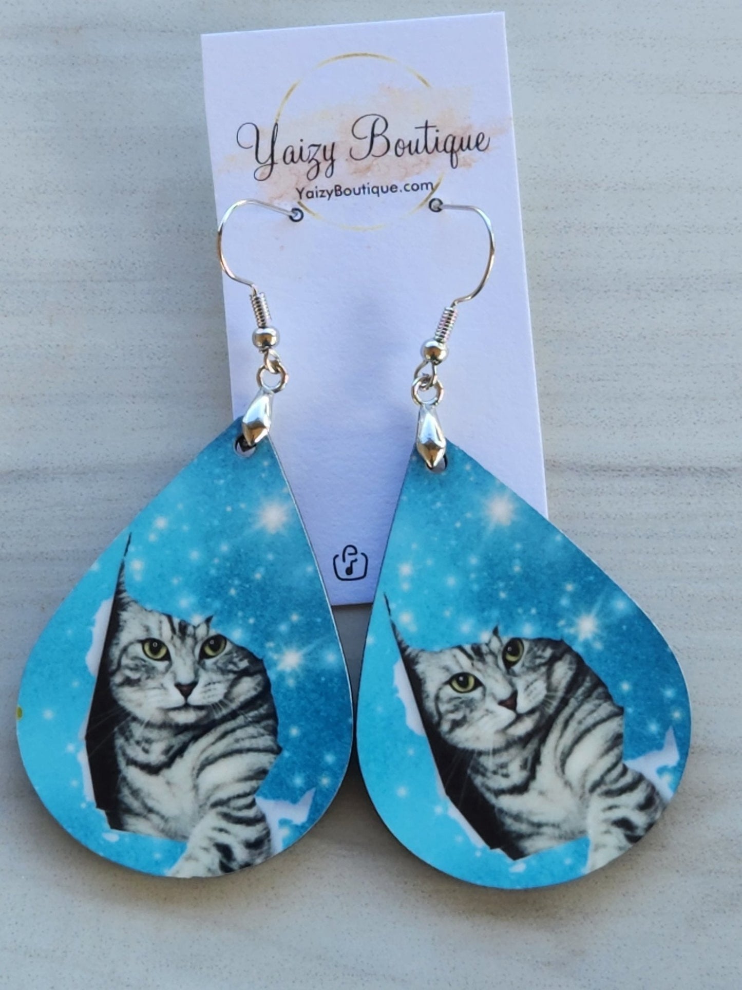 Blue Sparkle Cat Earrings - Yaizy Boutique