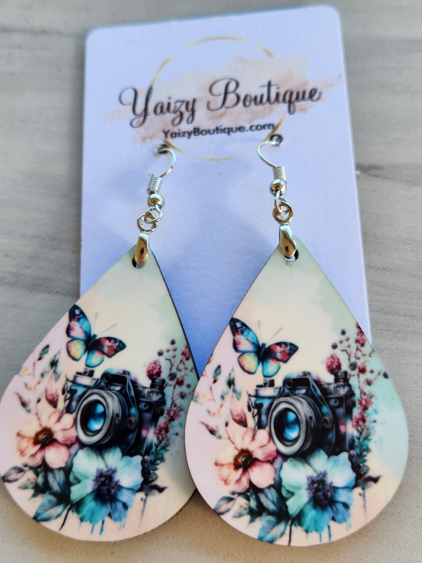 Camera with Flowers Handmade Earrings - Yaizy Boutique