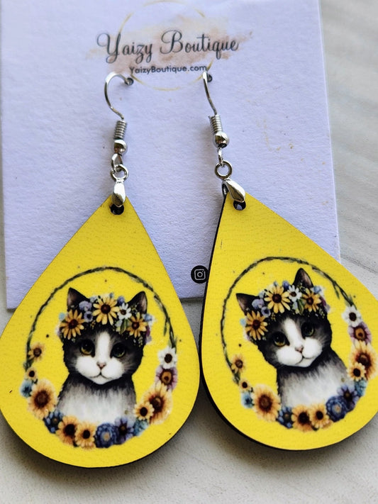 Cat Sunflower Handmade Earrings - Yaizy Boutique