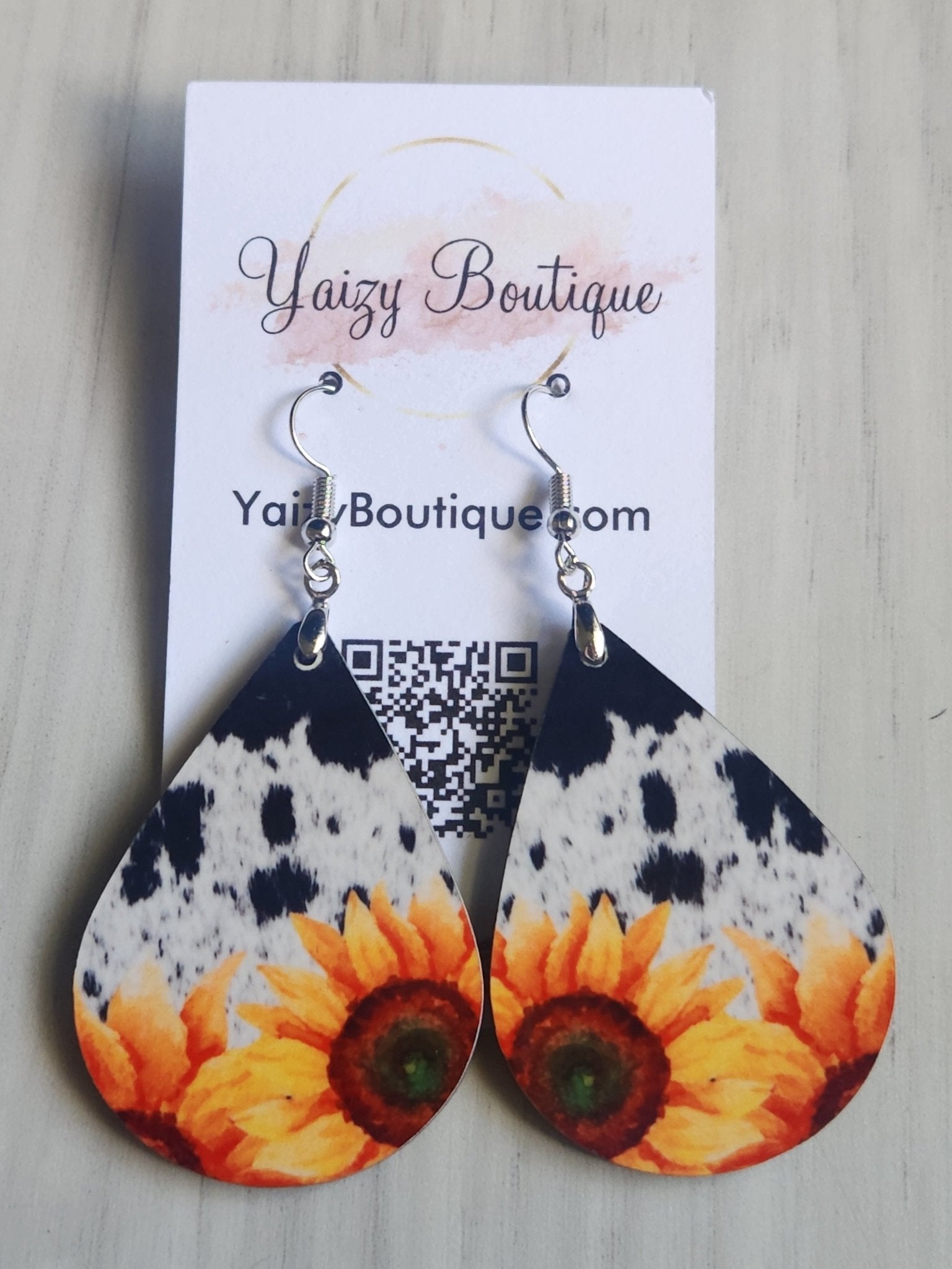 Cow Print And Sunflowers, Handmade Earrings - Yaizy Boutique