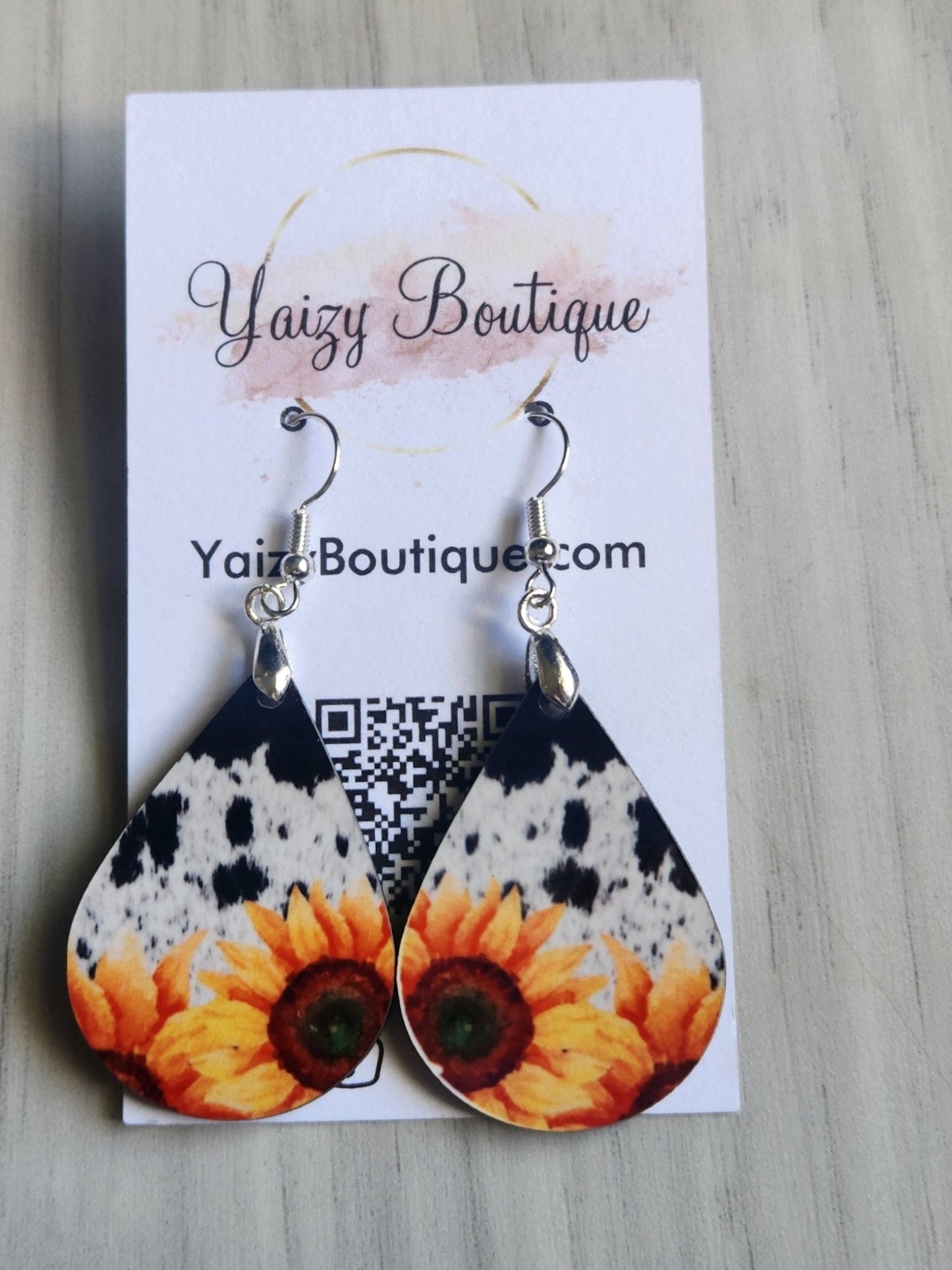 Cow Print And Sunflowers, Handmade Earrings - Yaizy Boutique