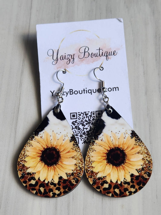 Cow print, Sunflowers and Animal Print Handmade Earrings - Yaizy Boutique