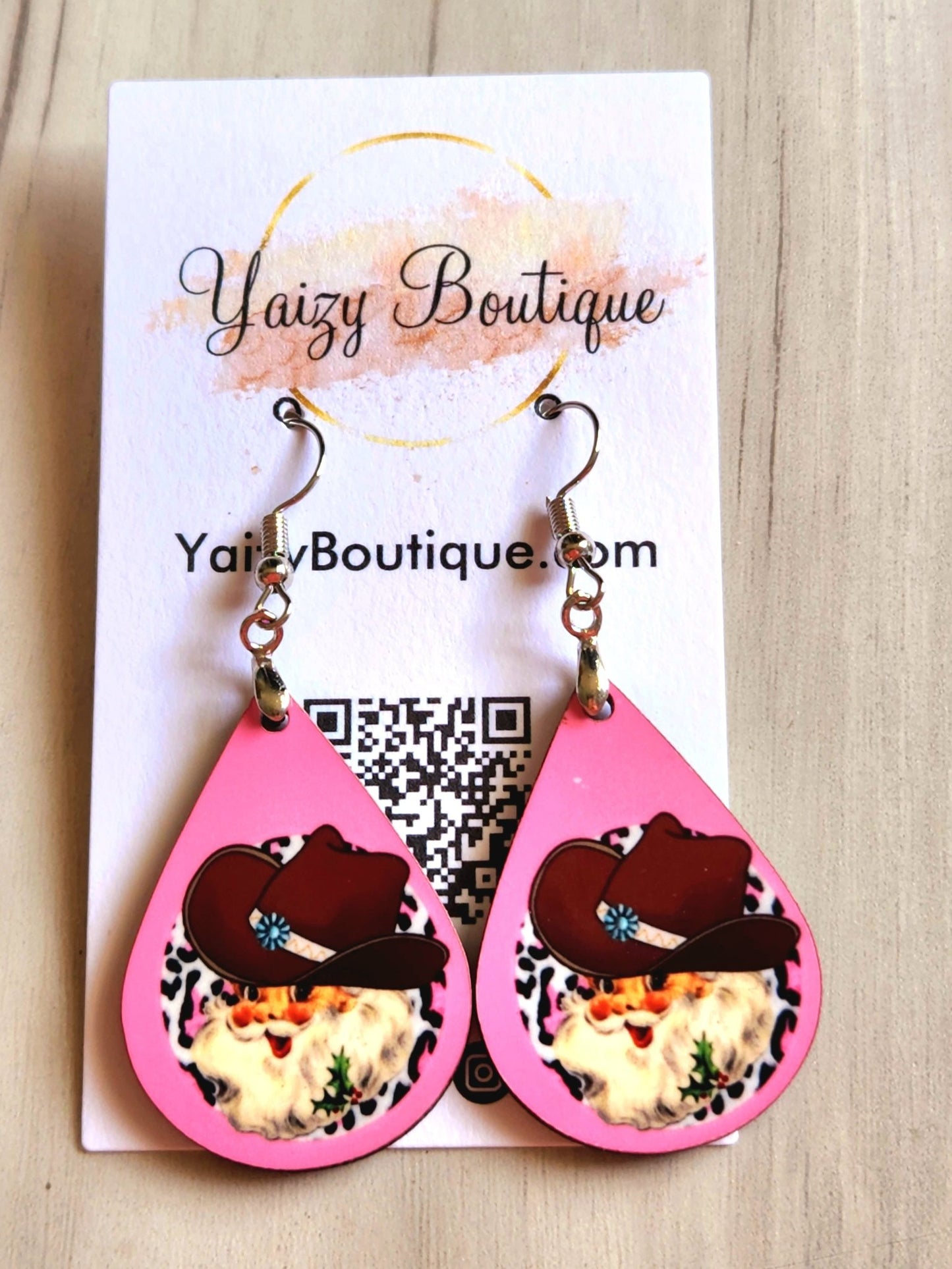 Cowboy Santa with Pink and Animal Print Handmade Earrings - Yaizy Boutique