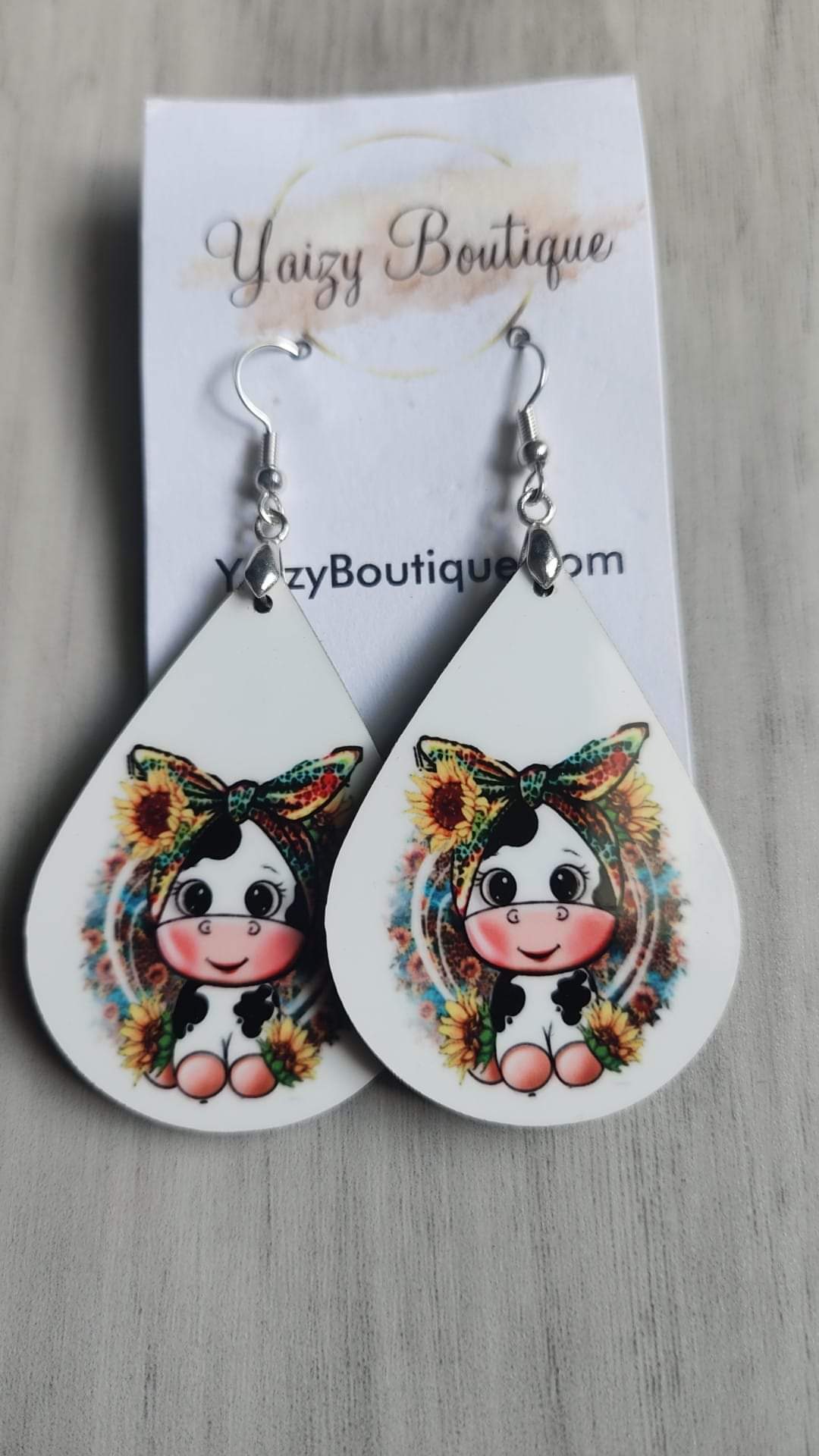 Cute Baby Cow with a Bow Handmade Earrings - Yaizy Boutique