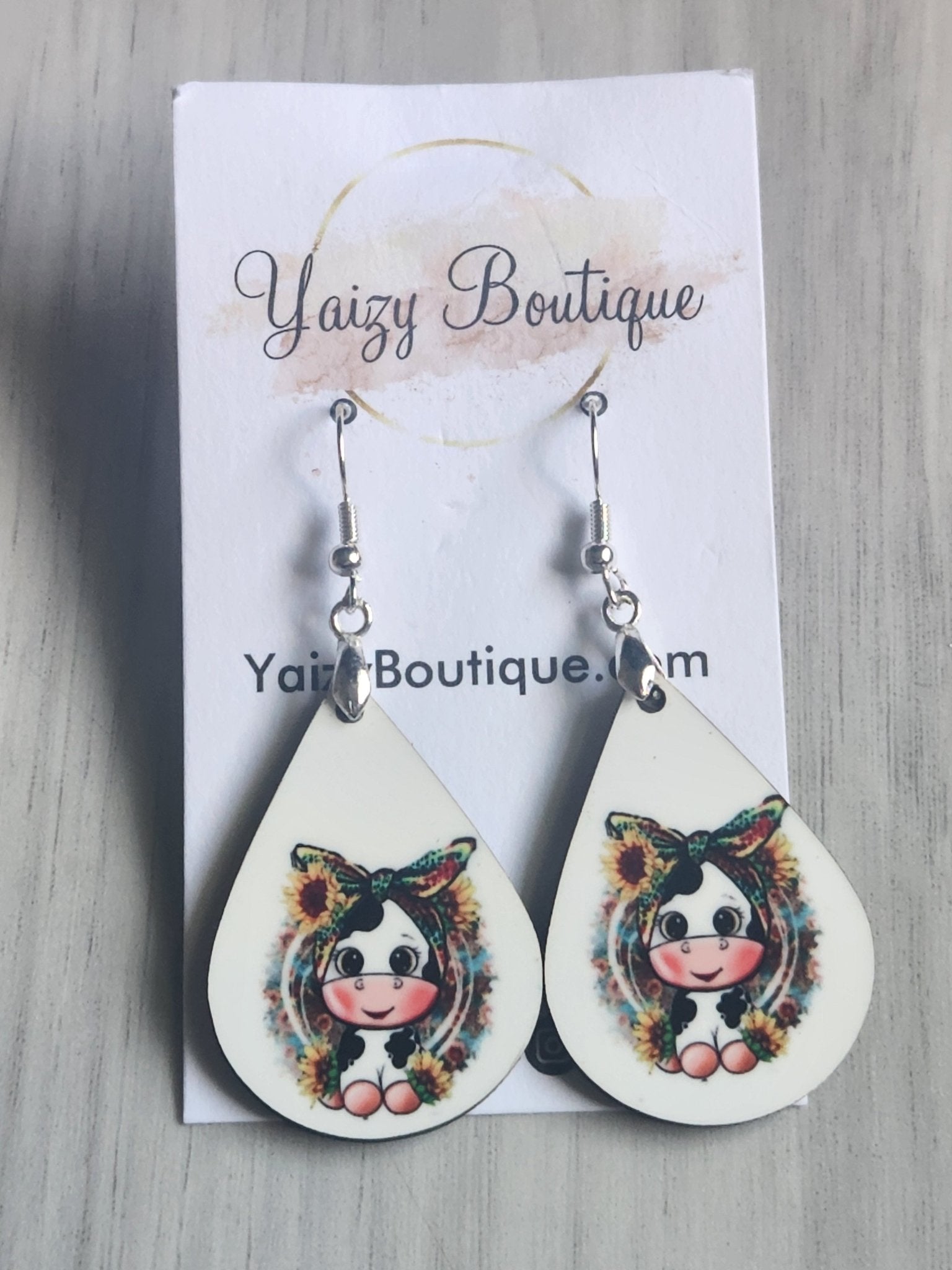 Cute Calf with Sunflower Bow Handmade Earrings - Yaizy Boutique